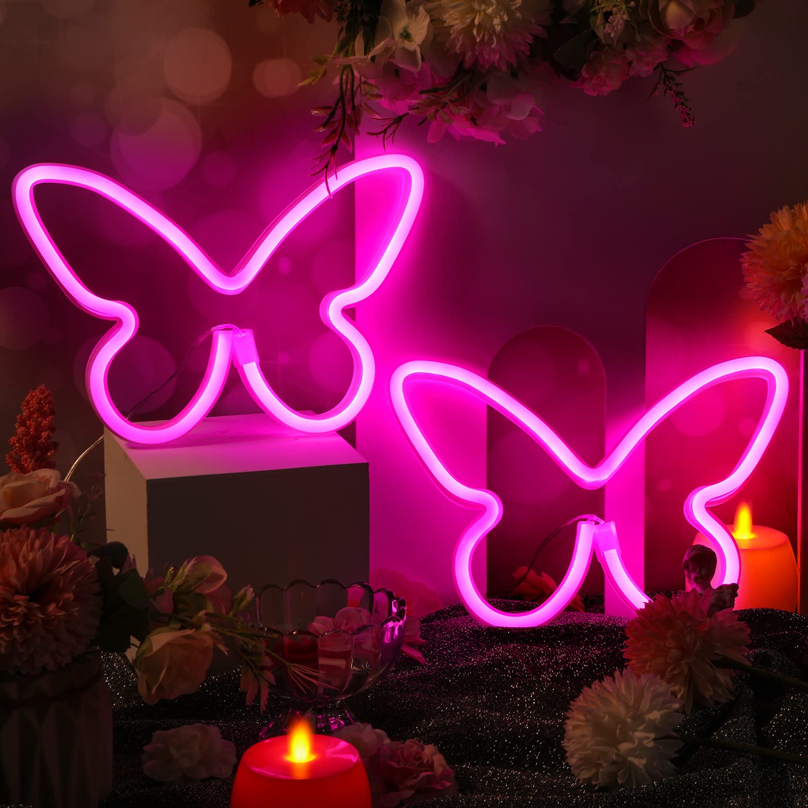 Riakrum Butterfly LED Light Neon Sign, USB & Battery Operated, Pink, Model Riakrum-Butterfly LED Light-781