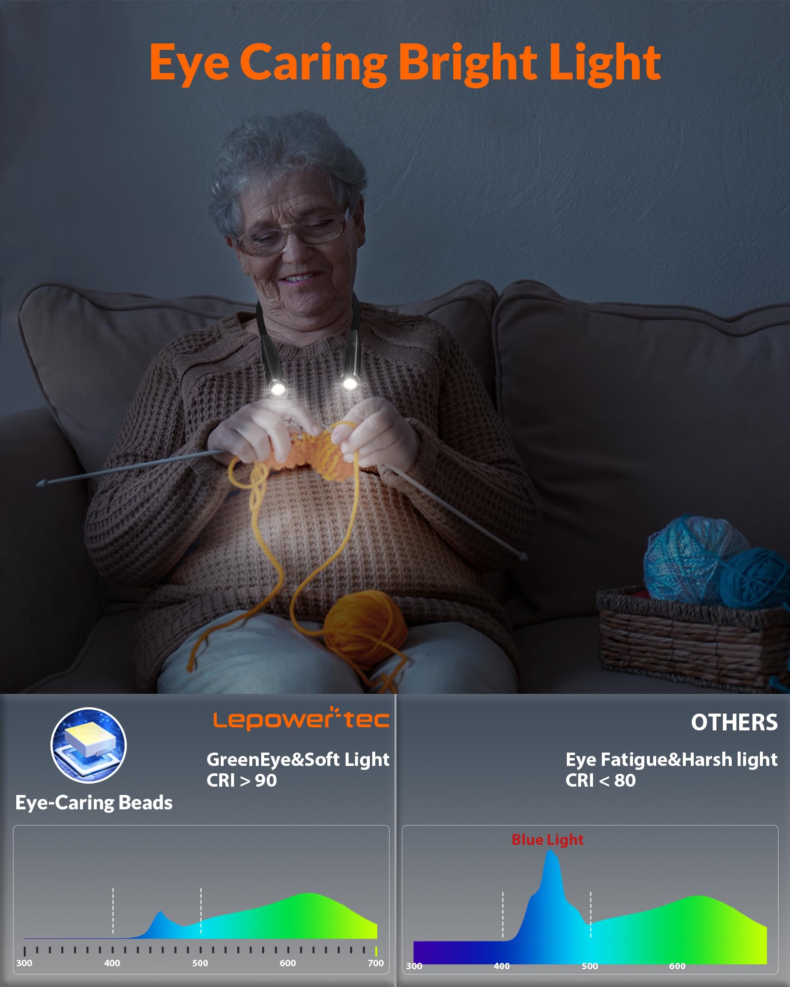 Lepower-Tec Neck Light - 3-Color & 5-Brightness, Comfortable Silicone Arm, Eye-Caring For Reading, Knitting, Crafting