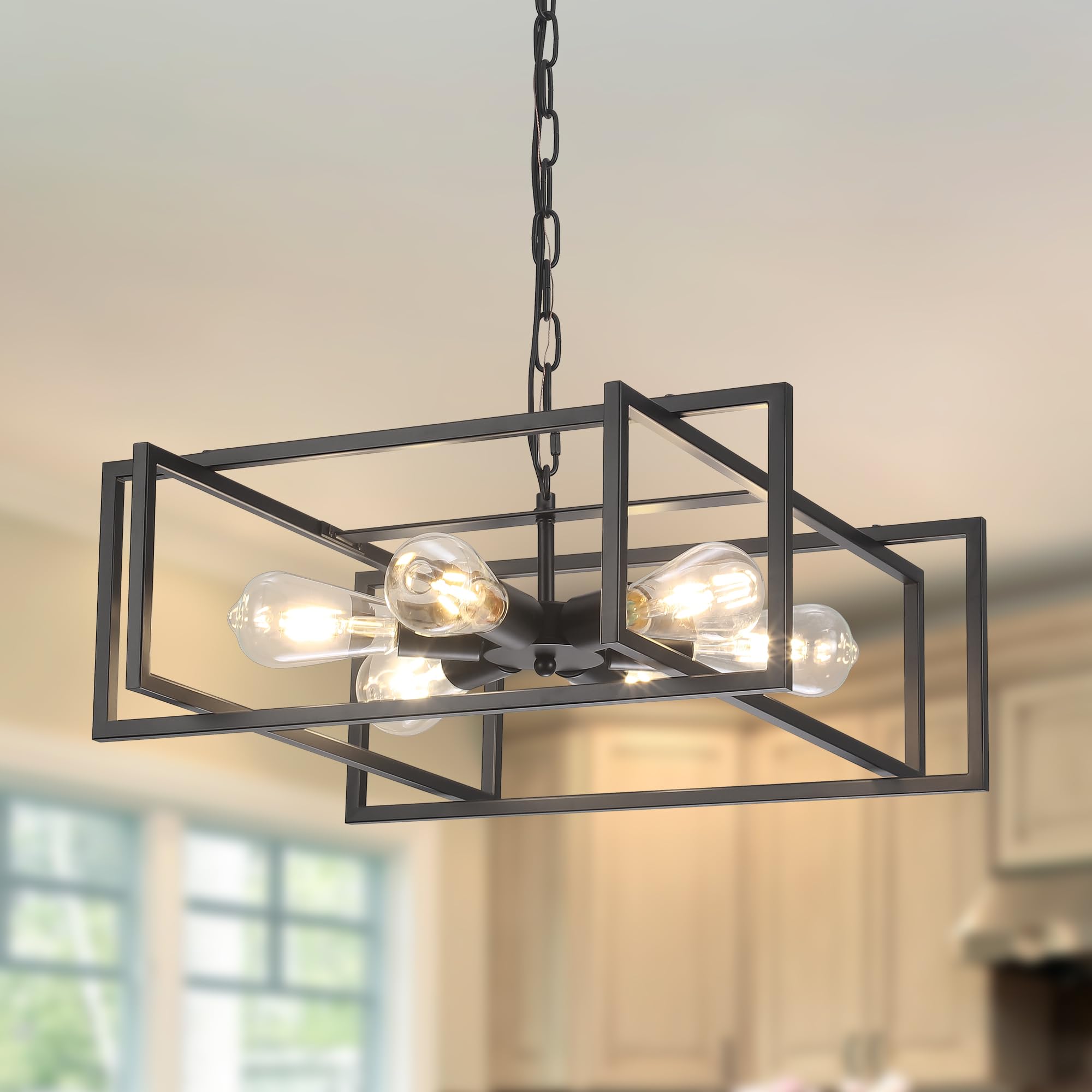 Febeleven 19.7'' Matte Black Industrial Pendant Light, Hight Adjustable, 6-Lights Rustic Vintage Metal Chandelier Light Fixture 