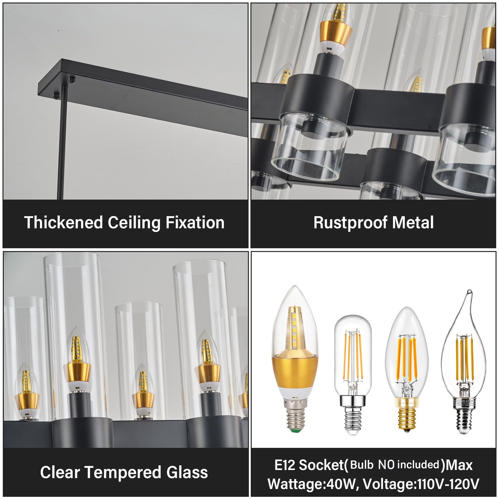 Yiosi Black Kitchen Island Lighting-20-Light Linear Chandelier, Adjustable 67.7'' Modern Farmhouse Rectangle Pendant Light Fixtu