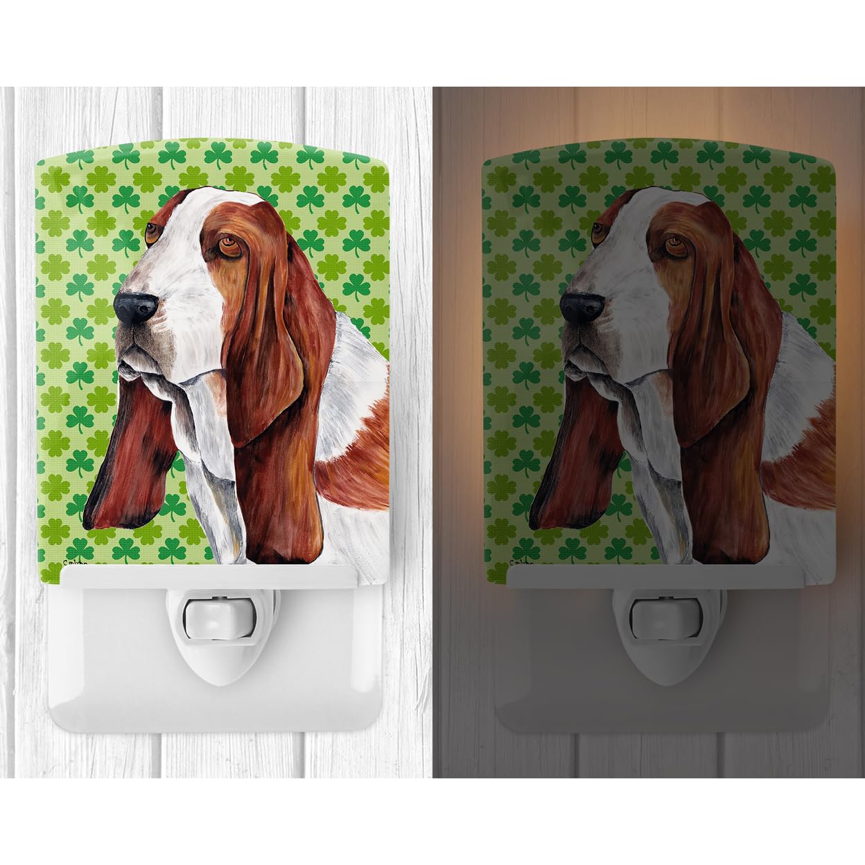 Carolines Treasures Night Light, Basset Hound St. Patricks Day, Ceramic, 6x4x3in, Multicolor, Model SC9292CNL