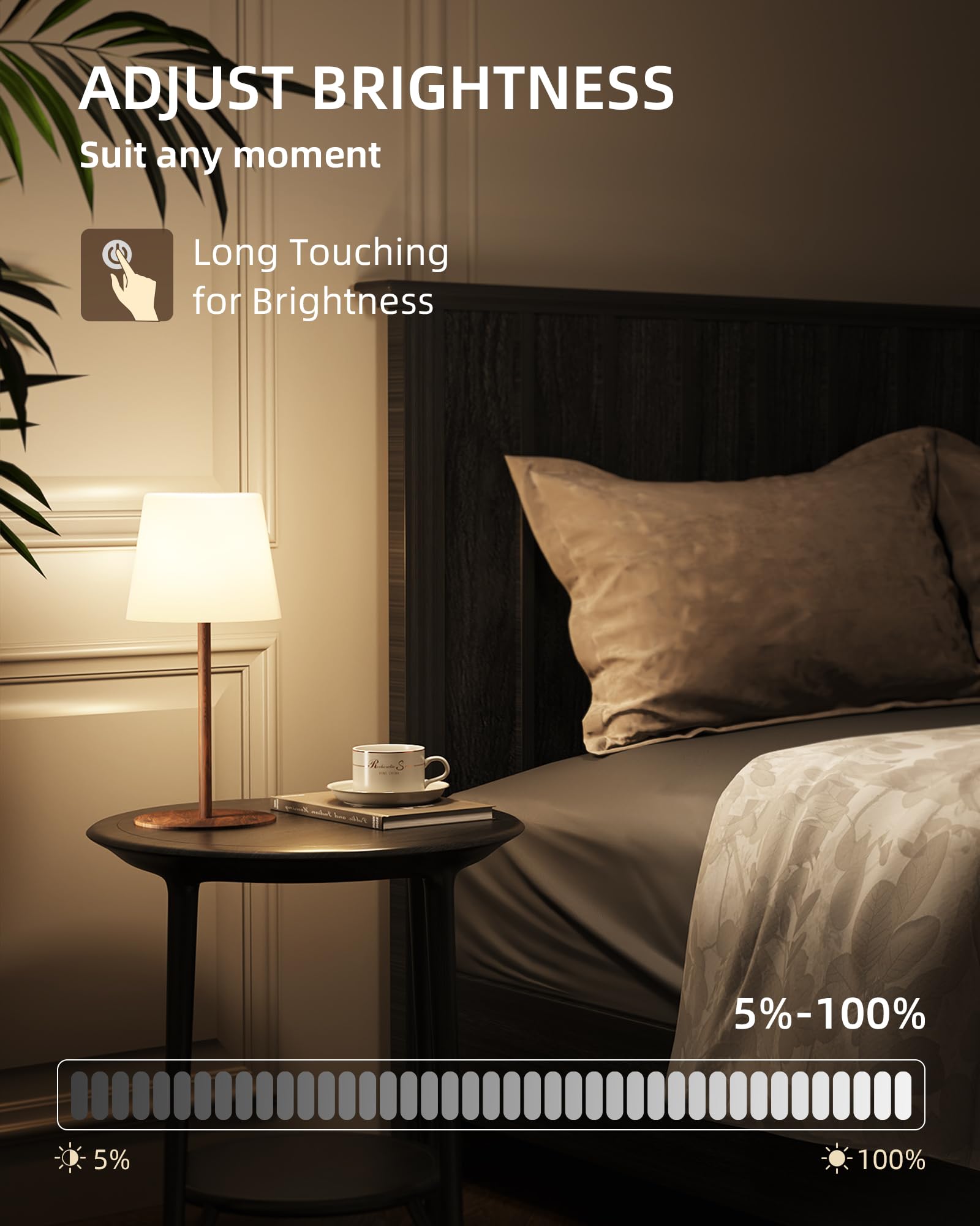 EZVALO Outdoor Cordless Table Lamp - IP65 Waterproof, Dimmable Touch, 4500mAh Rechargeable, Wood Grain, 1 Pack