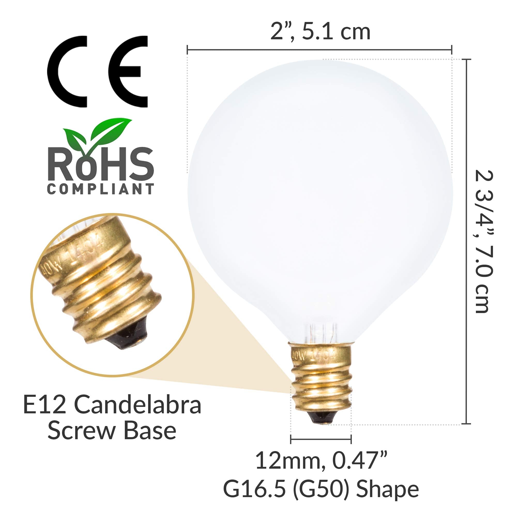 Simba Lighting Small Globe G16.5 Round Bulb 25W E12 Candelabra Base (10 Pack) For Chandelier, Ceiling Fan, Decorative Vanity Lig