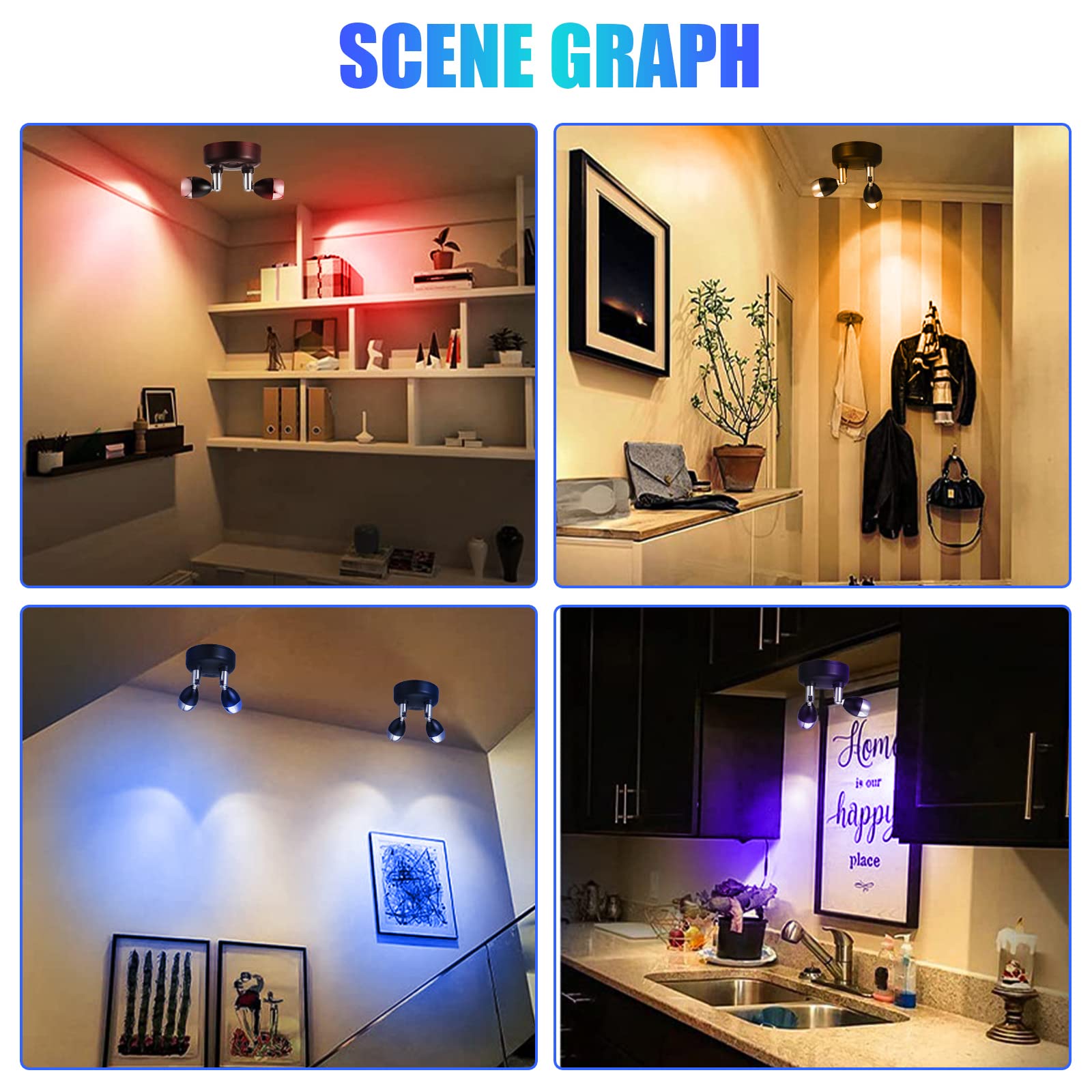 Honoson 4 Pack Dual Head Battery Operated Spotlights Indoor Wireless Rgb Led Spot Light With Remote 13 Color Accent Lights With