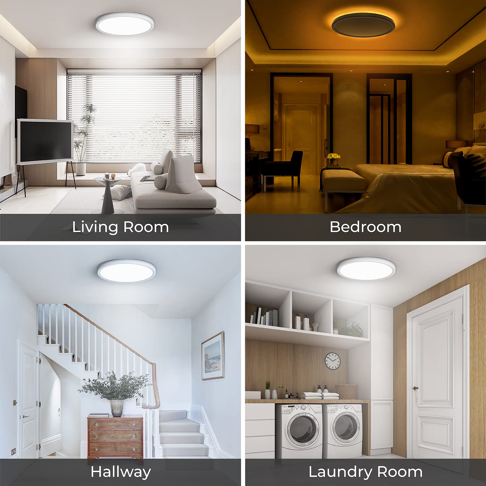 Matane LED Flush Mount Ceiling Light Fixture, 12inch 24W, 2400LM, Dimmable, Night Light, White, Model LS-CL-G2-24W-Dim