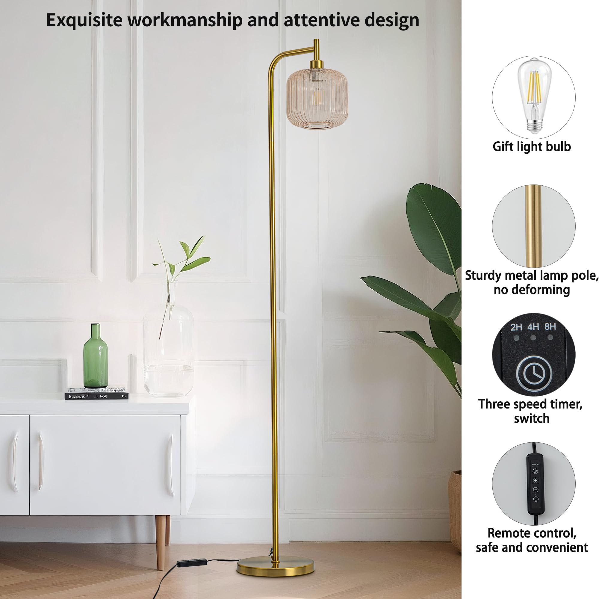 MAYNA Glass Floor Lamp, Modern Vertical Design, Remote Control, 67-Inch, Aluminum, Pink, LED Bulb Included