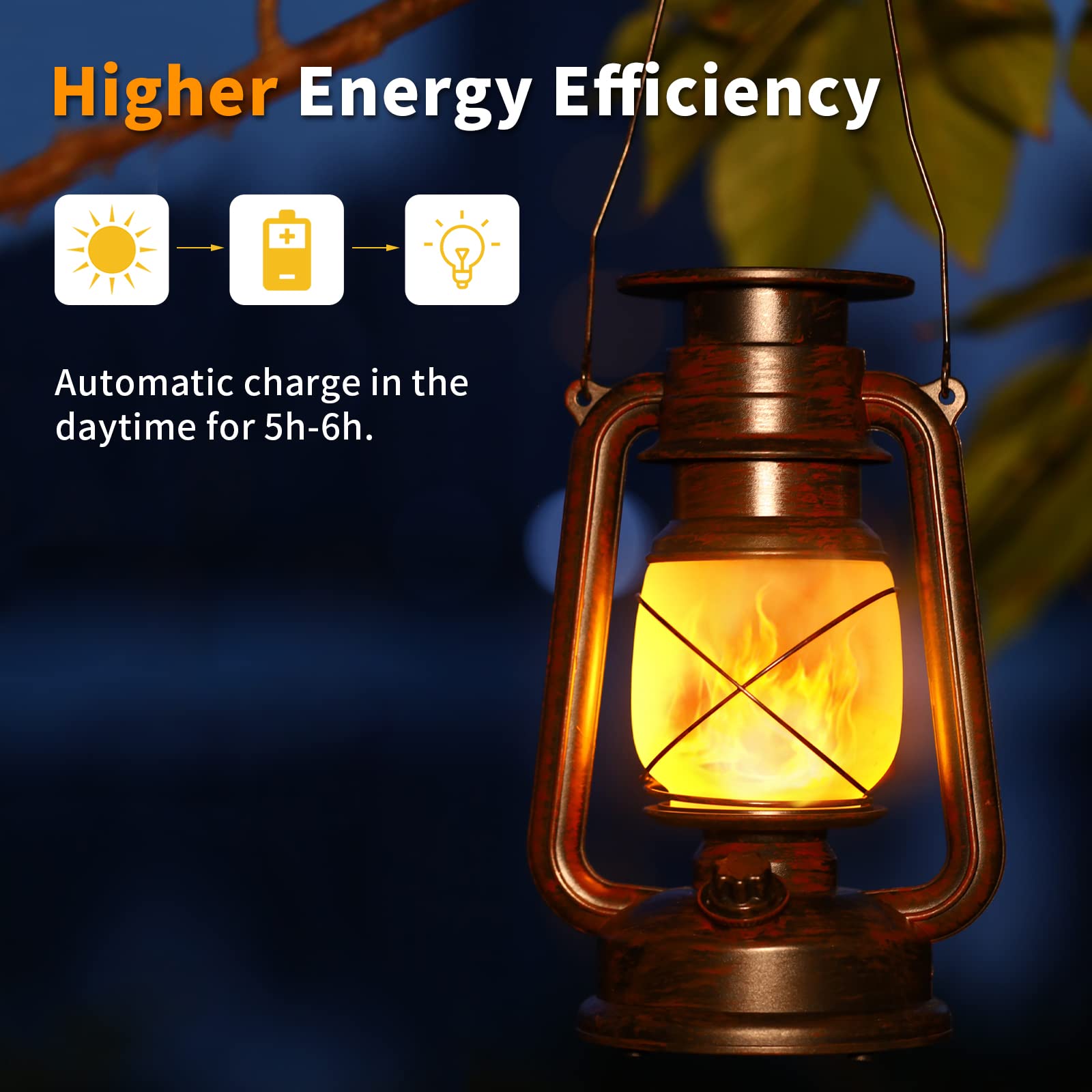 Solar Lantern Outdoor Hanging Solar Lights Dancing Flame Led Waterproof Camping Lamps  Auto On/Off  Landscape Decor For Table Patio Garden Yard Pathway Porch (Pack Of 2)