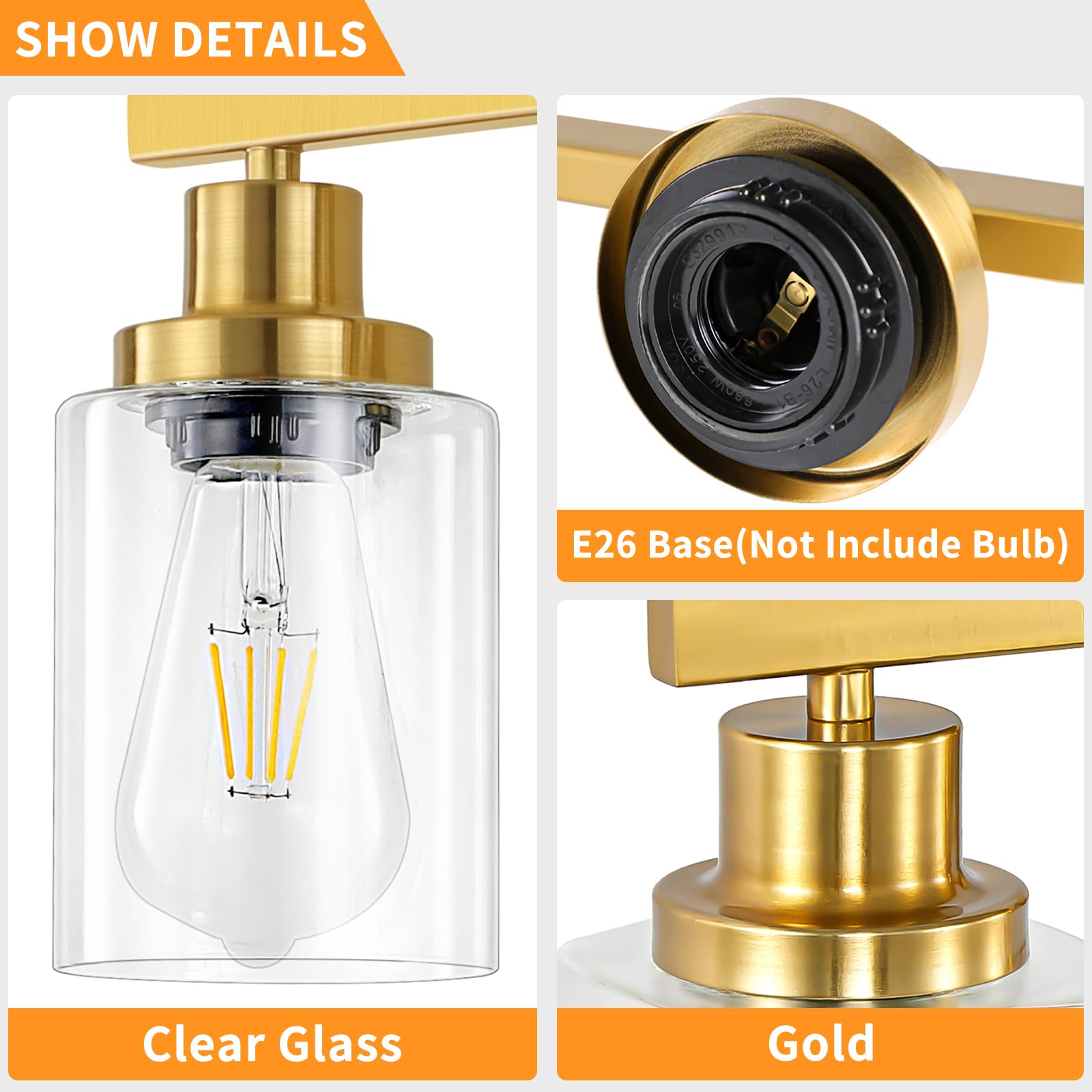 DIKAIDA 5-Light Bathroom Vanity Light, Modern Brushed Gold Metal Fixture, 31in, JS-5 Model