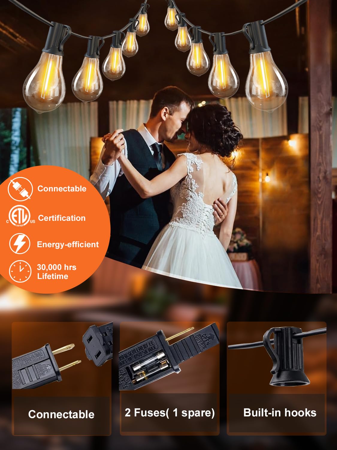 Damaing Outdoor String Lights 100Ft Patio String Lights Waterproof With 43 Shatterproof Dimmable A39 Led Edison Bulbs Connectabl