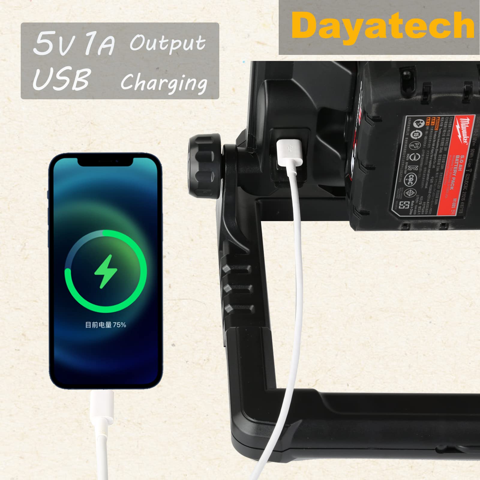 Dayatech Cordless Led Work Light Compatible With Dewalt And Milwaukee 18-20V Battery, Magnetic Base For Underhood, 4000 Lm 25 W