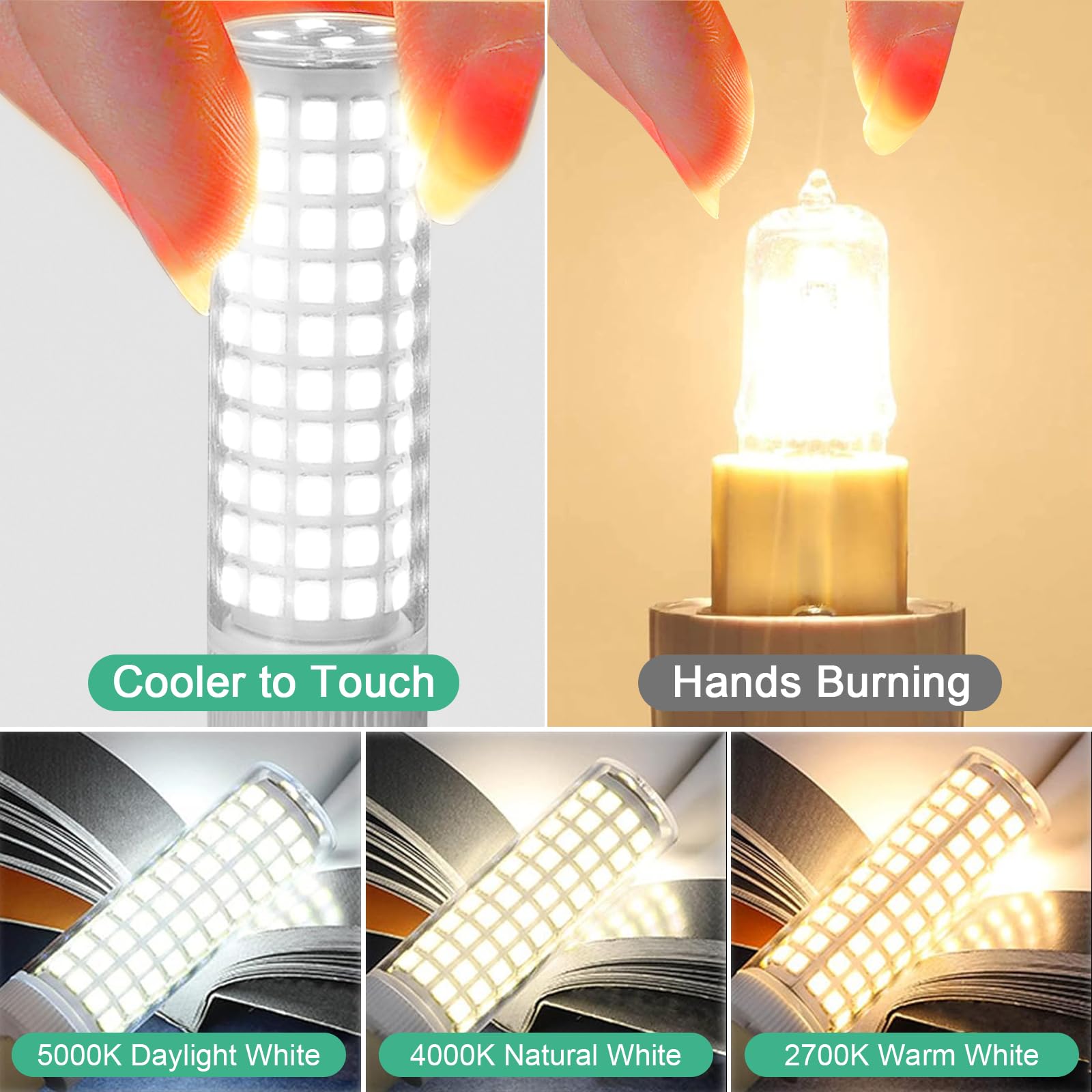 DUMILOO G9 LED Bulb 6W, 5000K Daylight White, 600LM, Ceramic Base, Non-Dimmable, 6 Pack for Chandeliers Home Lighting