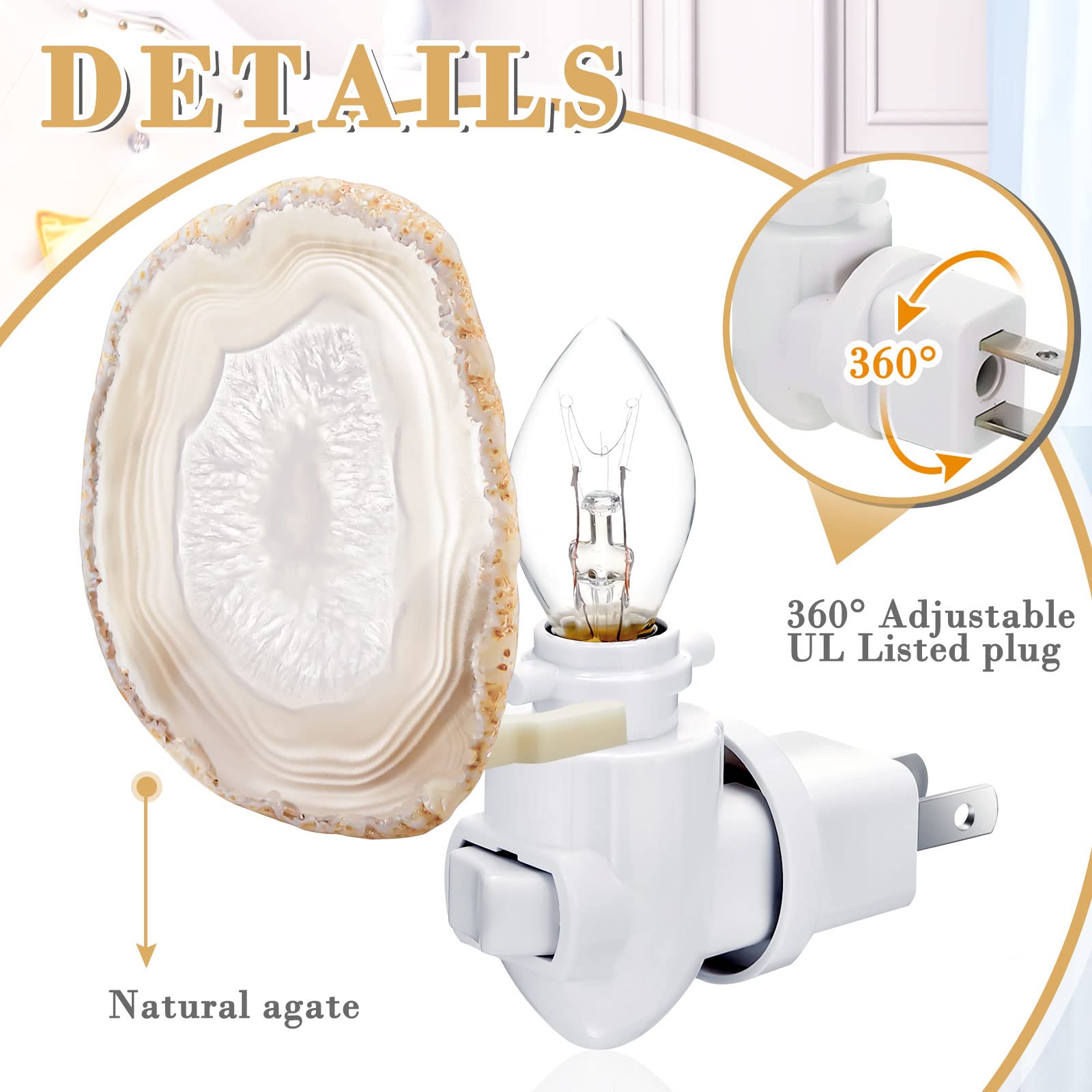 Hortsun Agate Slice Night Light - Crystal Beige Plug-in Wall Decor for Bedroom, Kitchen, Toilet