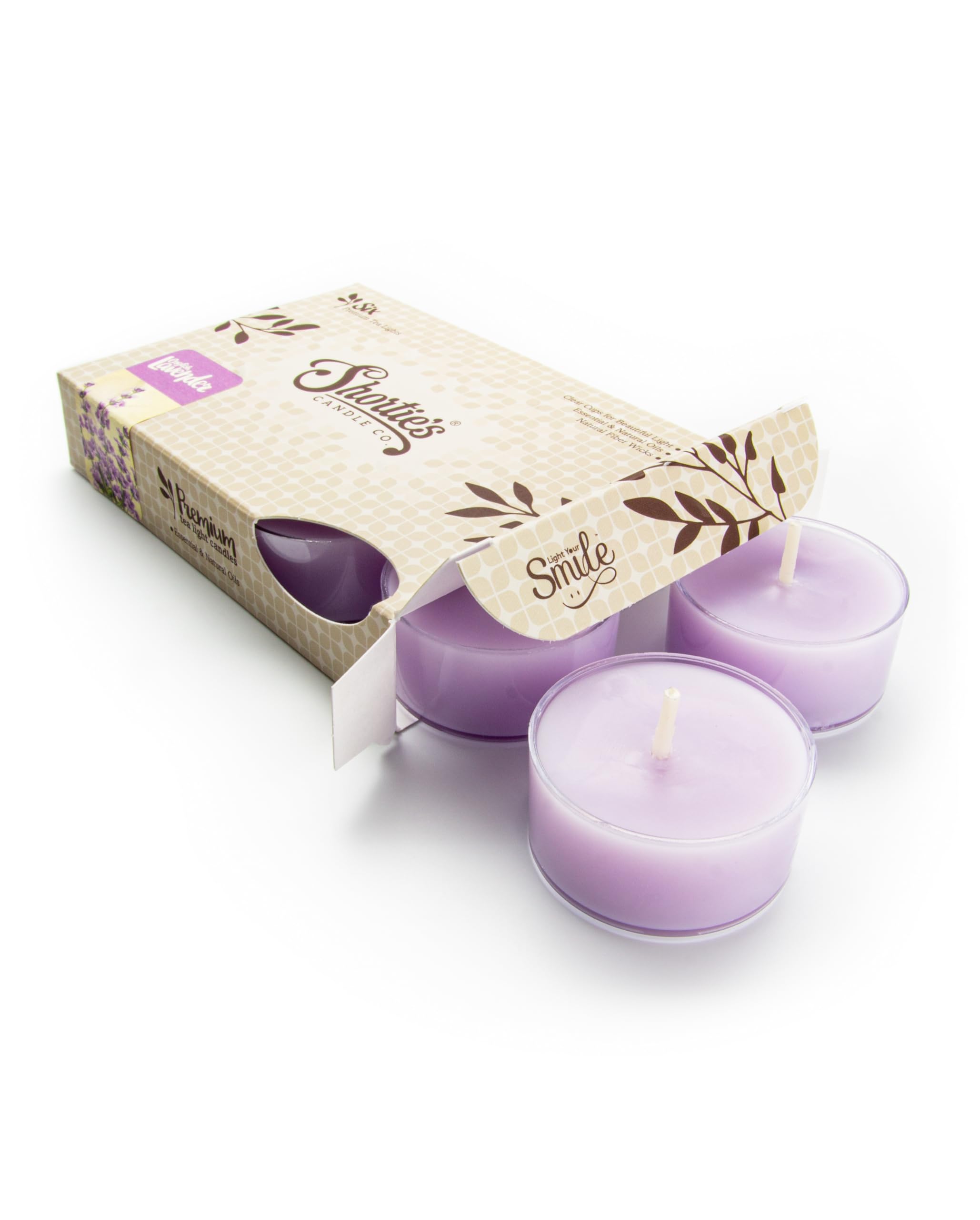 Shorties Candle Company Pure English Lavender Tealight Candles - Highly Scented - 6 Pack - Purple - Paraffin Wax - FBA_34075