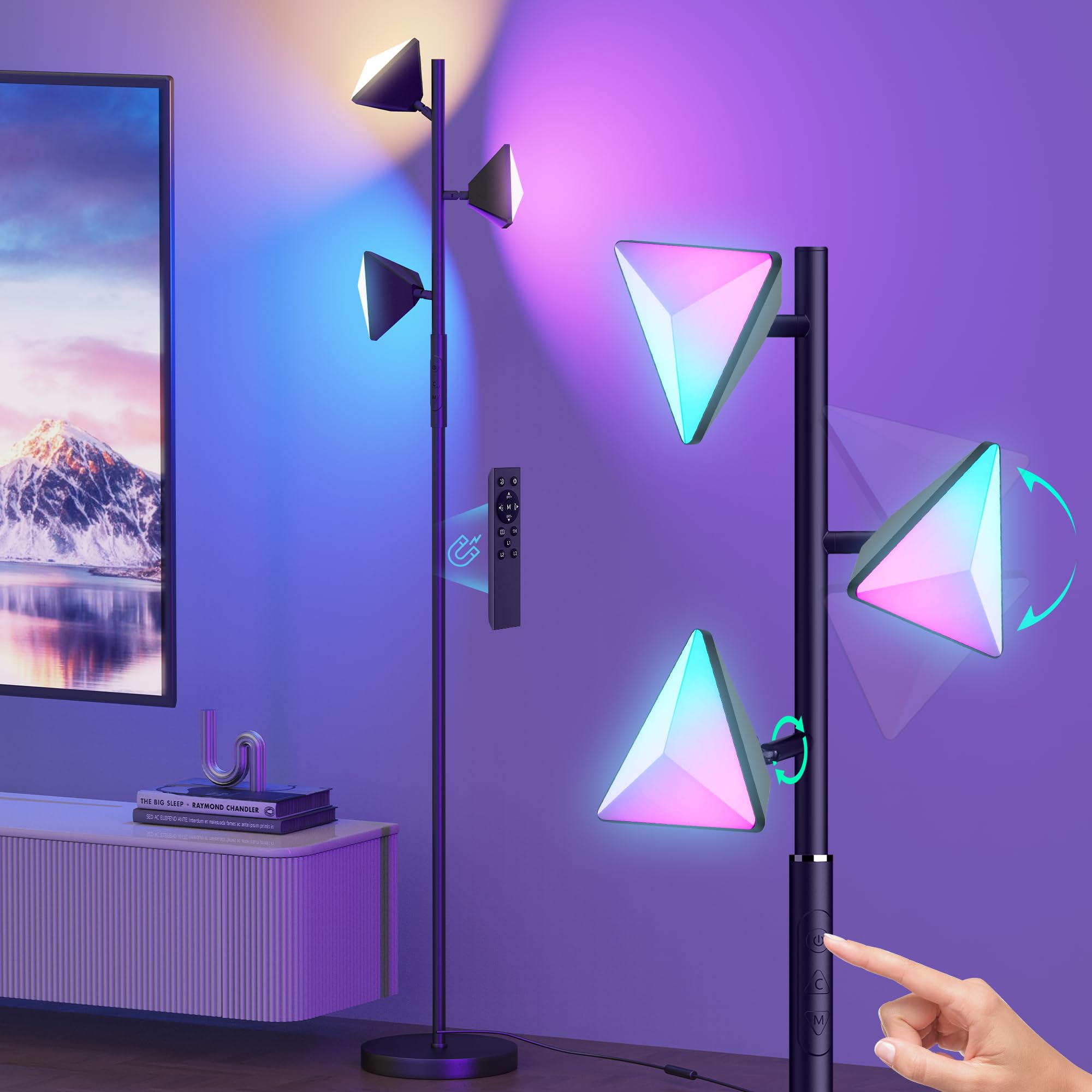 RGBCW Floor Lamp, 36W Color Changing LED Tree Floor Lamp, Stepless Dimmable Tall Standing Lamp with Remote & Touch Control, 2700