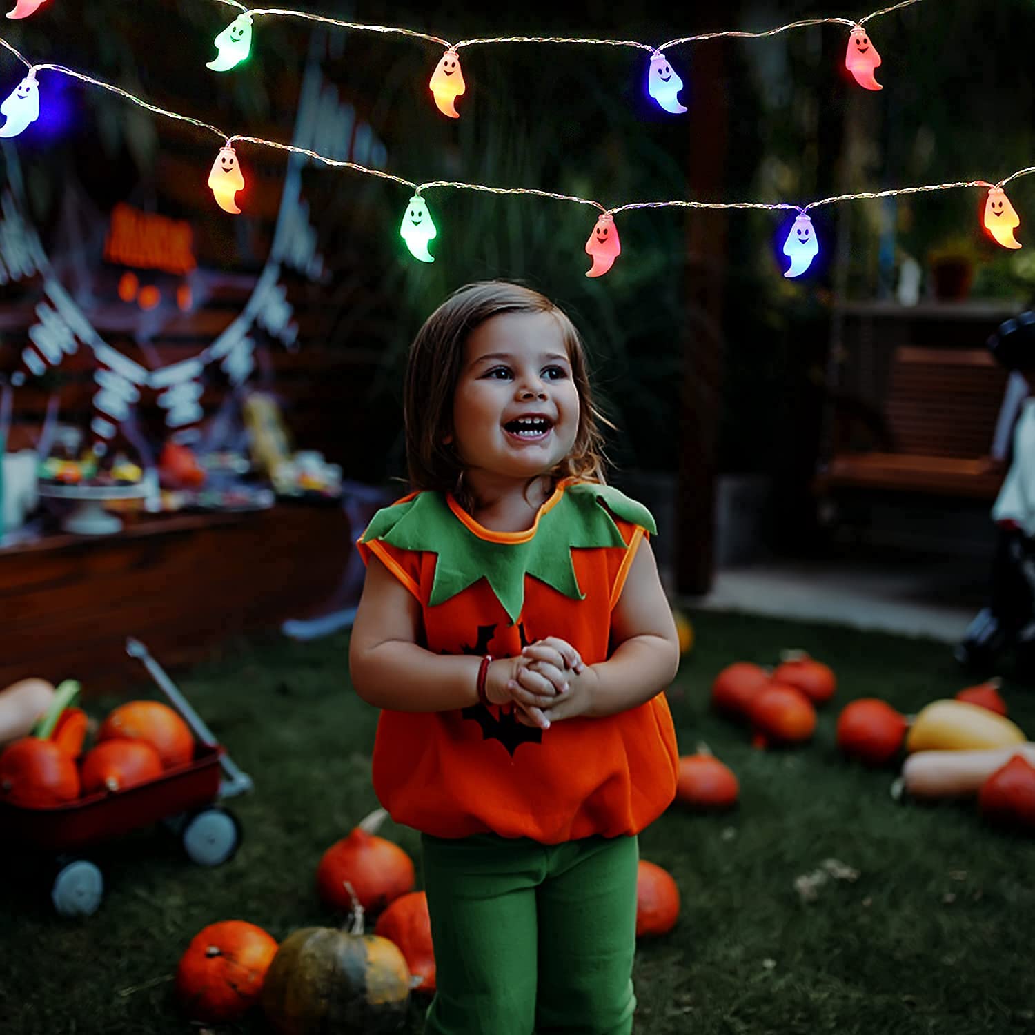 Jmexsuss 30 Led Halloween String Lights, Battery Operated Ghost String Lights, Colorful Indoor Halloween Lights For Outdoor Party Porch Fireplace Halloween Decorations (Multicolor)