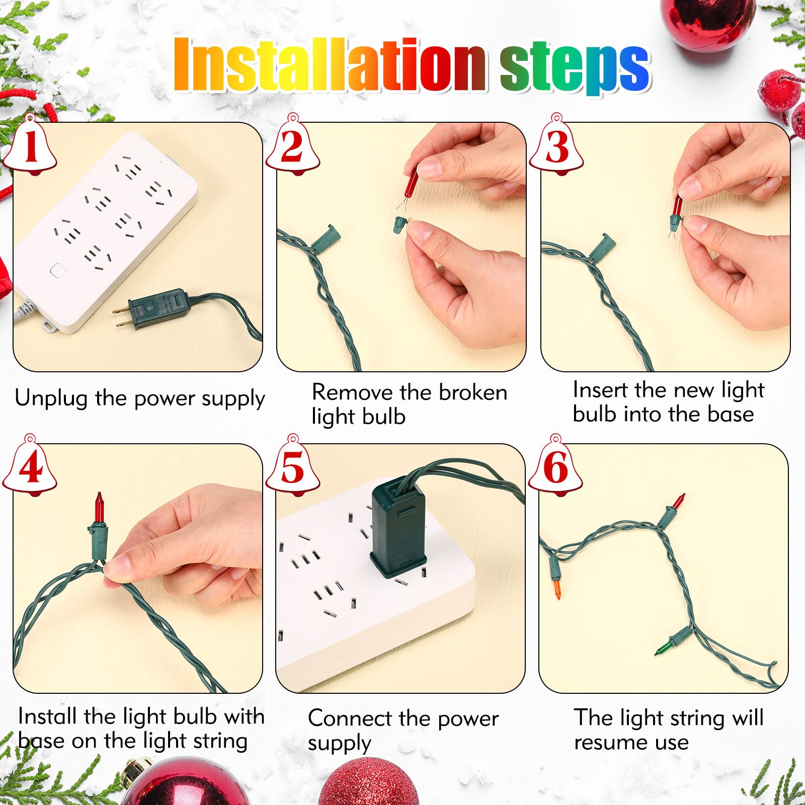 Mudder Indoor String Lights - 100 Pcs Colorful Mini Replacement Bulbs, 2.5V*0.17A for Christmas Tree & Holiday Decor