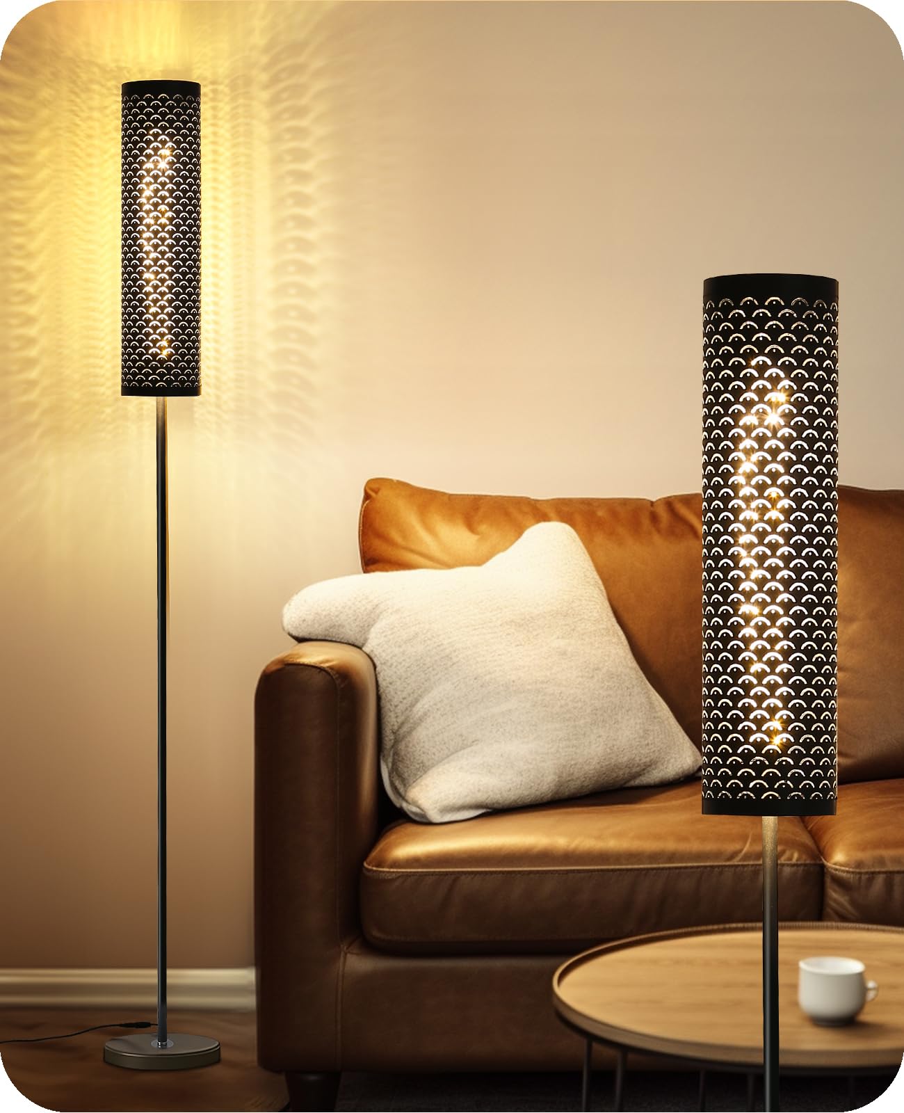 VOUTOOR Industrial Modern Floor Lamp, Dimmable, Remote Control, Fabric Shade, Black, Model FL241008