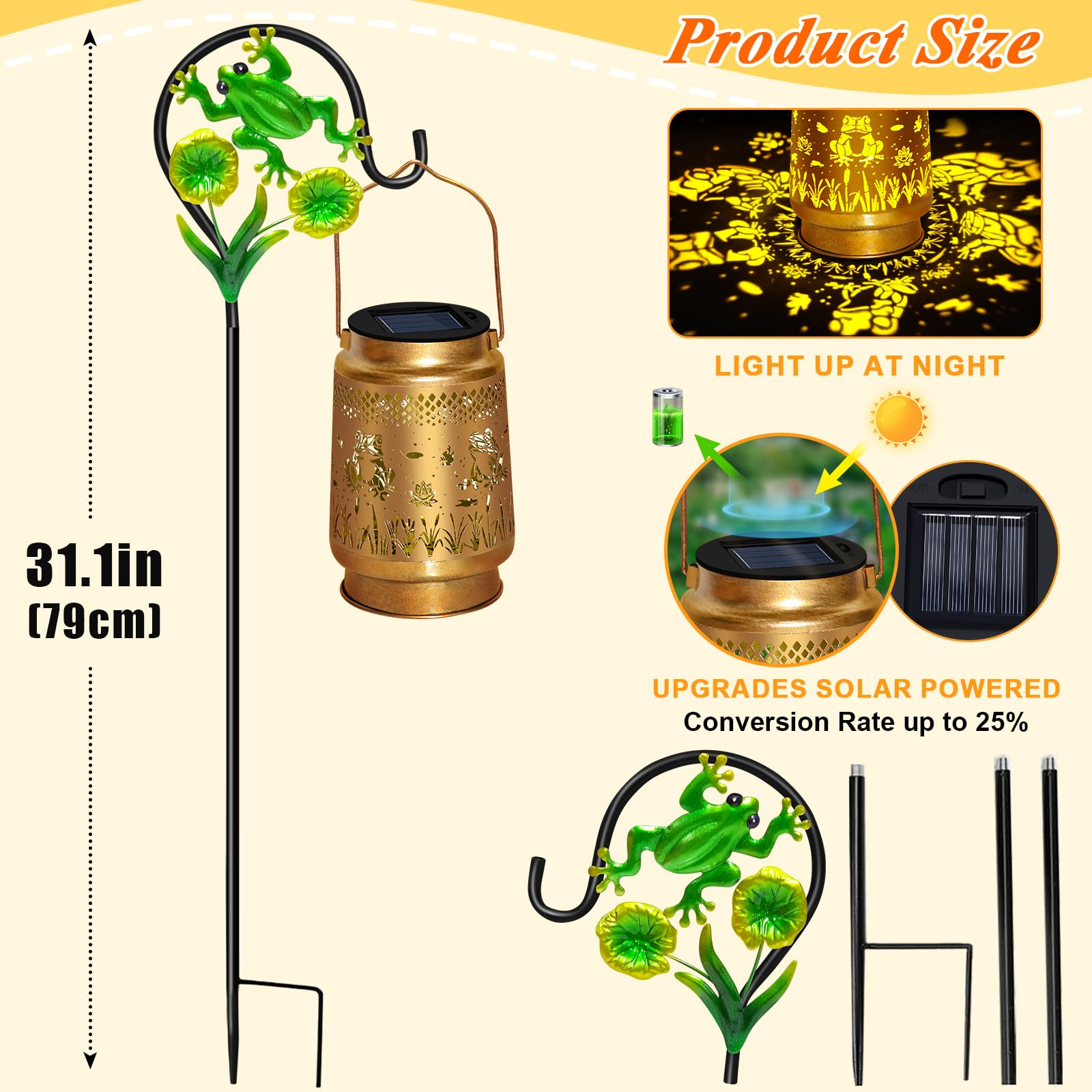 EDOF Frog Solar Lanterns - 2 Packs, Waterproof, Warm White, Metal, with Shepherd Hook, Outdoor Decor for Yard, Garden, Patio
