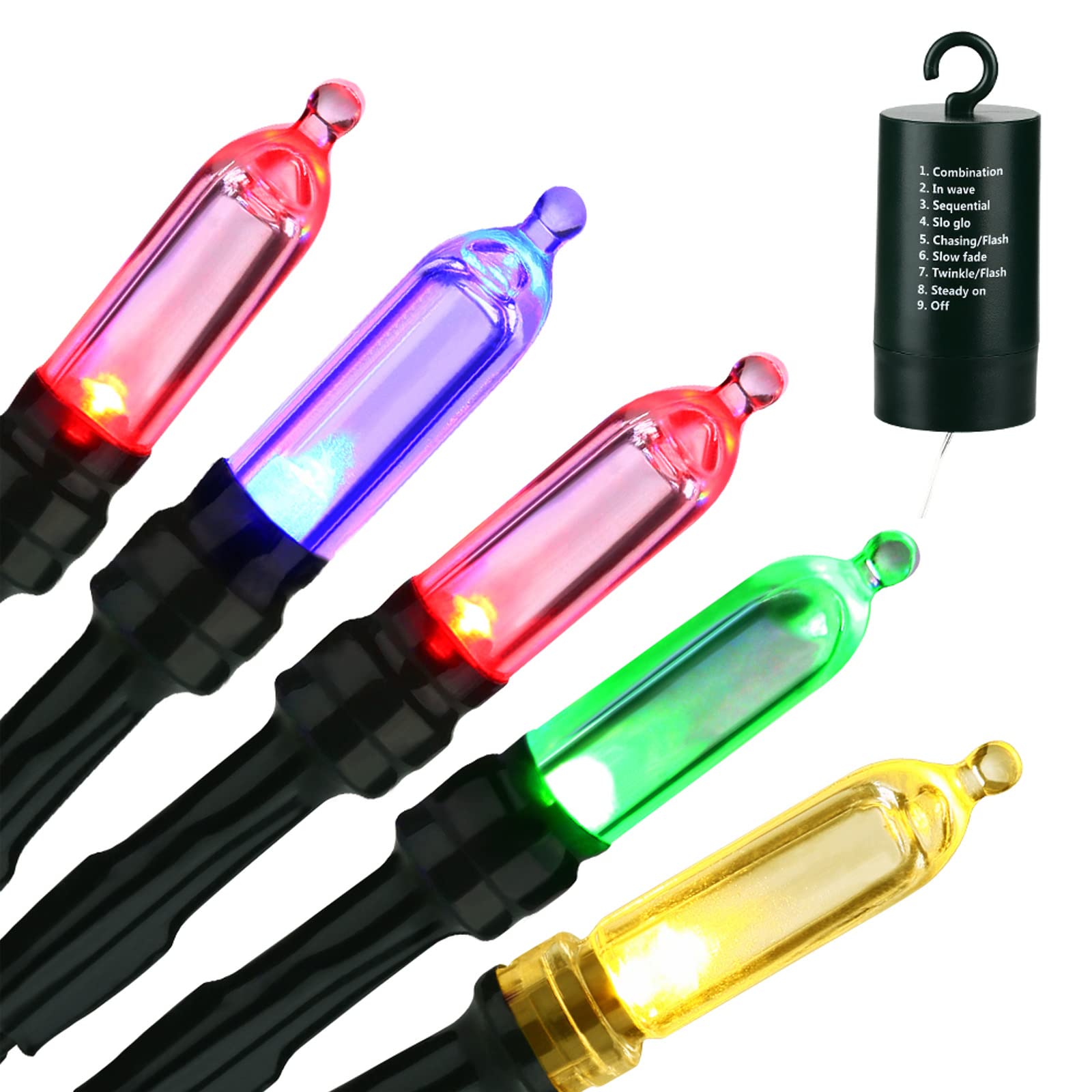 LYHOPE Battery Operated Christmas Lights, 33ft, 100 LED, Waterproof, 8 Modes, Multicolor, Model JJMAHBL06