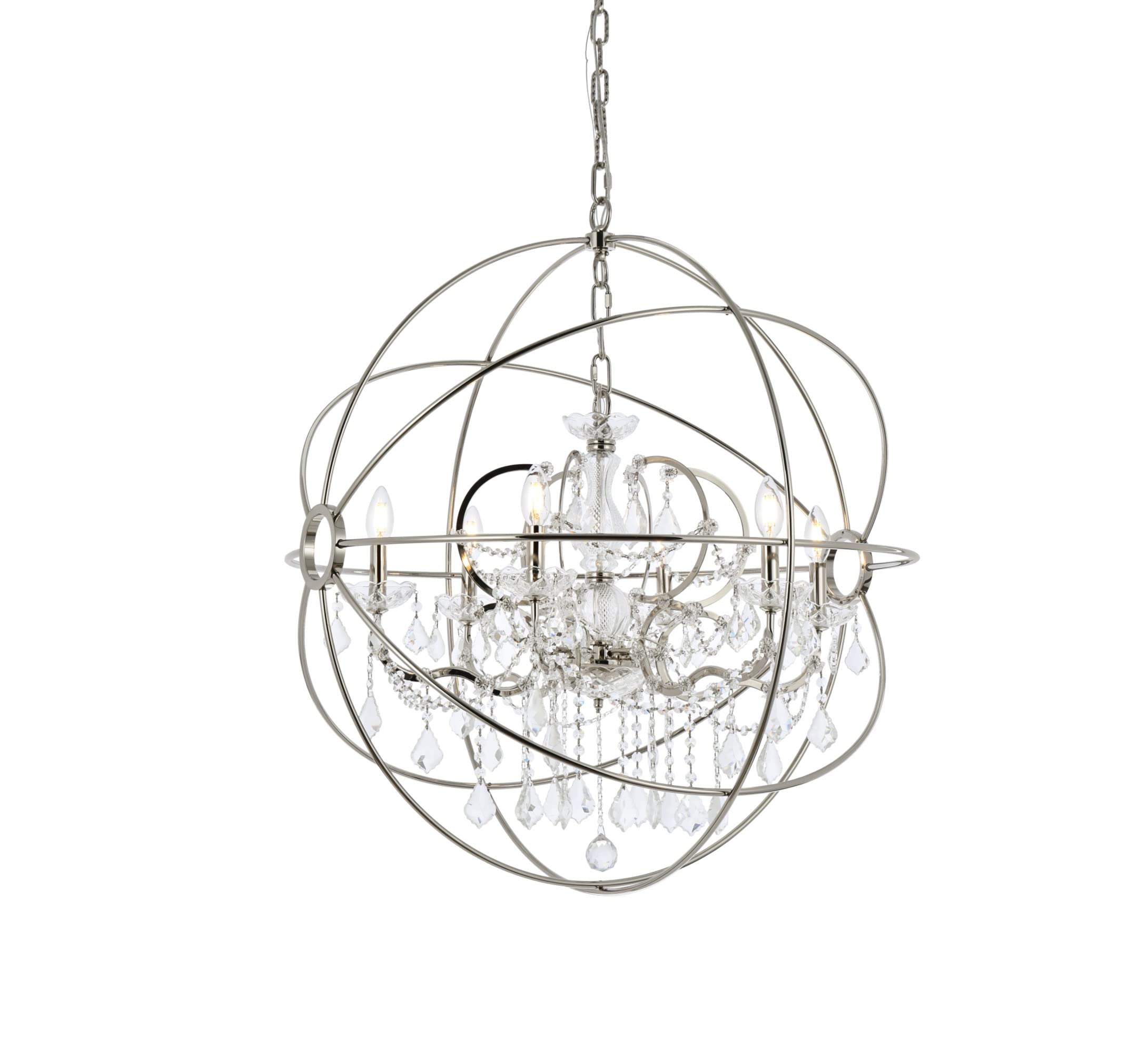 Elegant Lighting Geneva Collection 1130D32PN/RC 6-Light Pendant Lamp with Royal Cut Crystals, Polished Nickel Finish