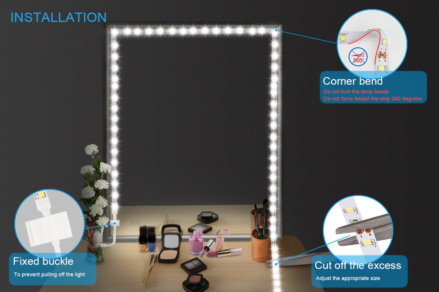 ViLSOM LED Vanity Mirror Lights Kit, 13ft/4M, 240 LEDs, White, with Dimmer and Power Supply, Ideal for Makeup Tables