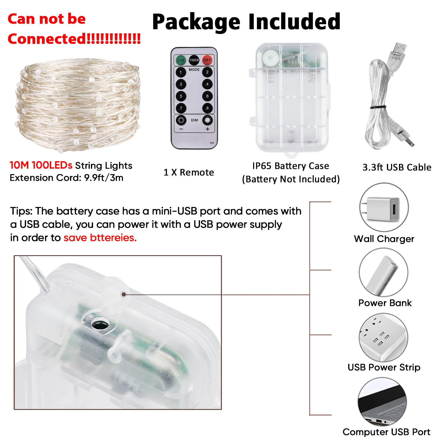 Omika 33Ft Battery Operated Led Uv Black Lights - 100 Units 2835 Beads, Remote Control, Purple, Flexible Fairy String Lights, Model Bg-Uv-Bo-2