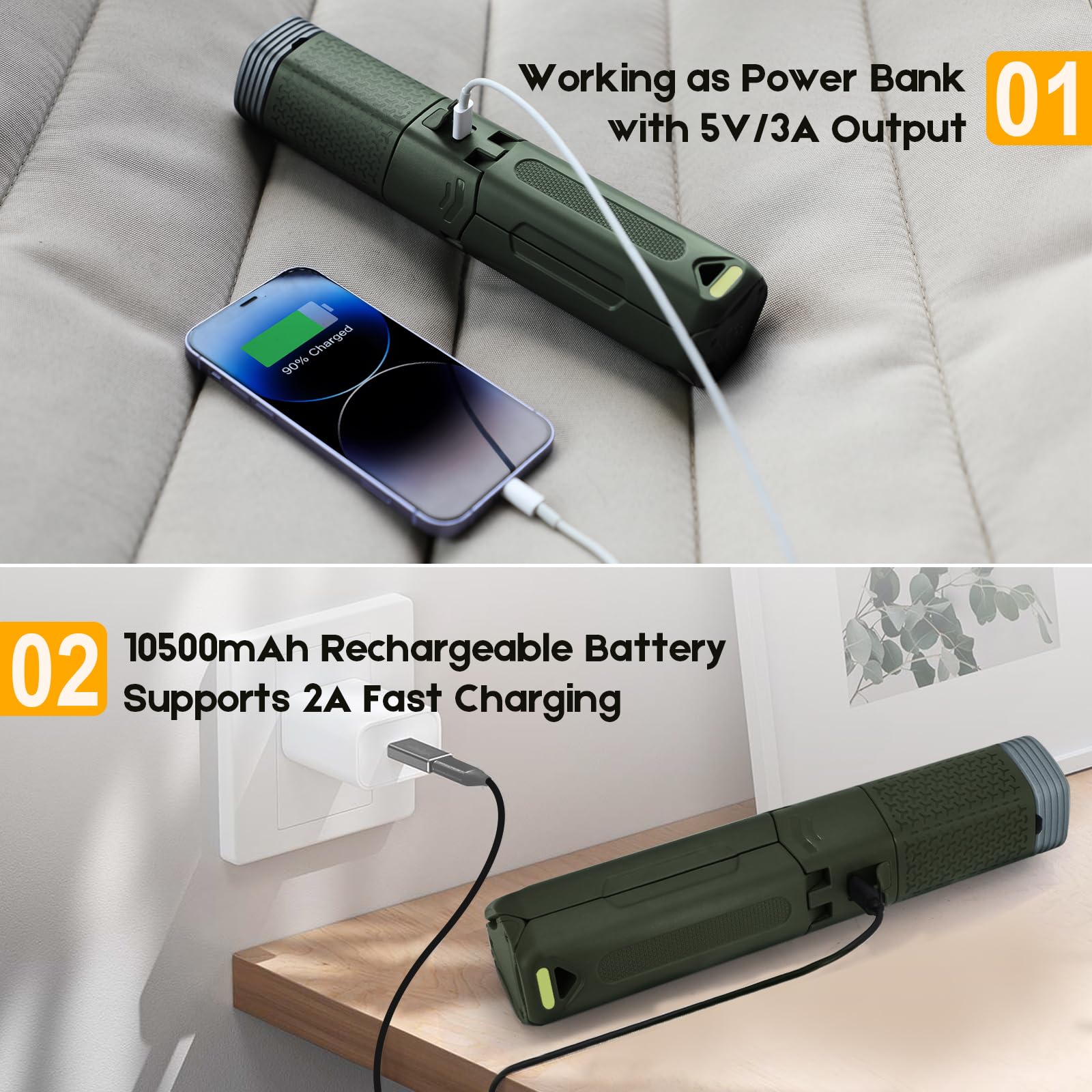 Telescopic Camping Lights, Rechargeable 10500mAh Camping Lantern with Storage Bag, Waterproof LED Camping Lamp with Magnetic, Po