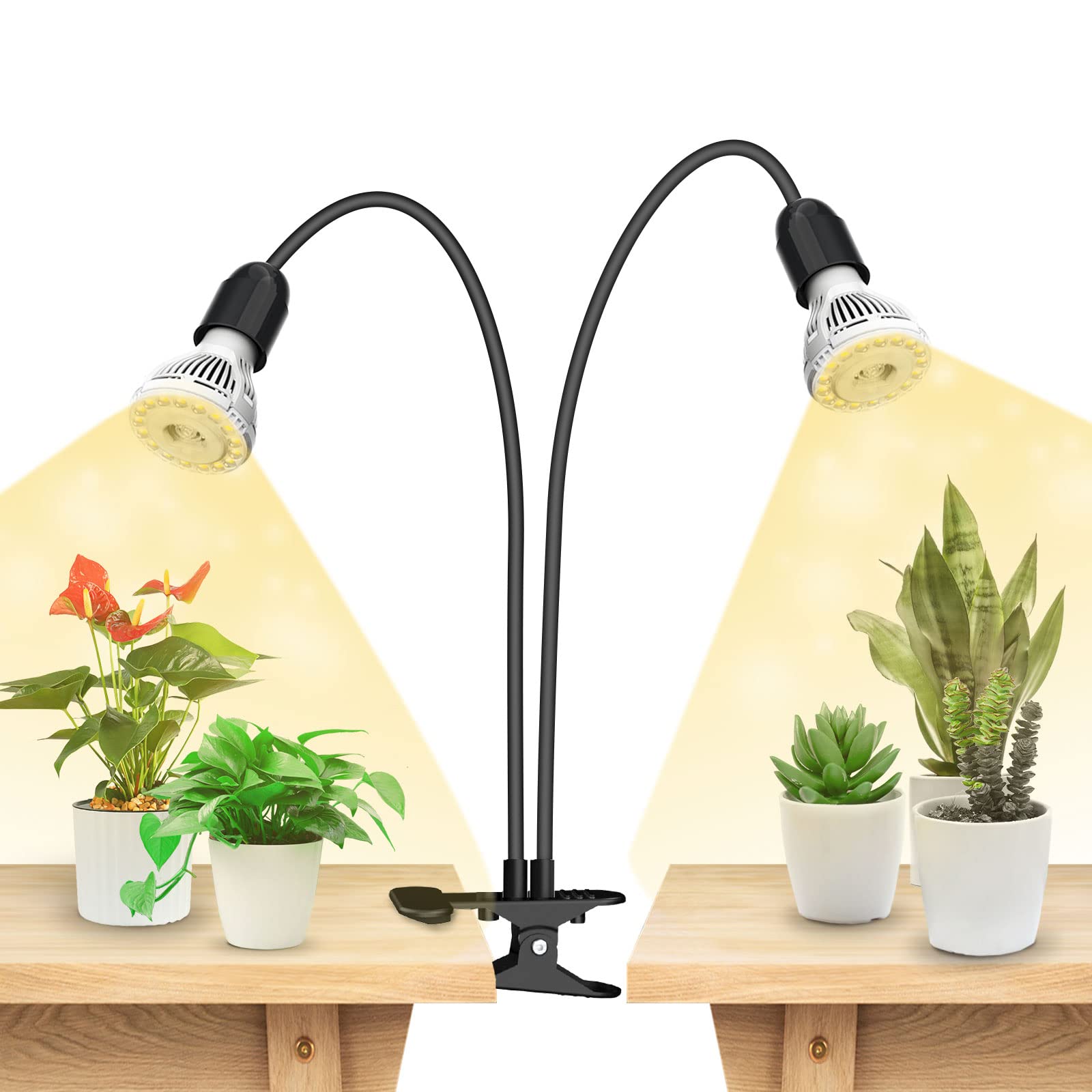 Sansi Led Grow Lights For Indoor Plants, Lifetime Free Bulb Replacement, 300W Full Spectrum Dual Gooseneck Clip Plant Grow Light