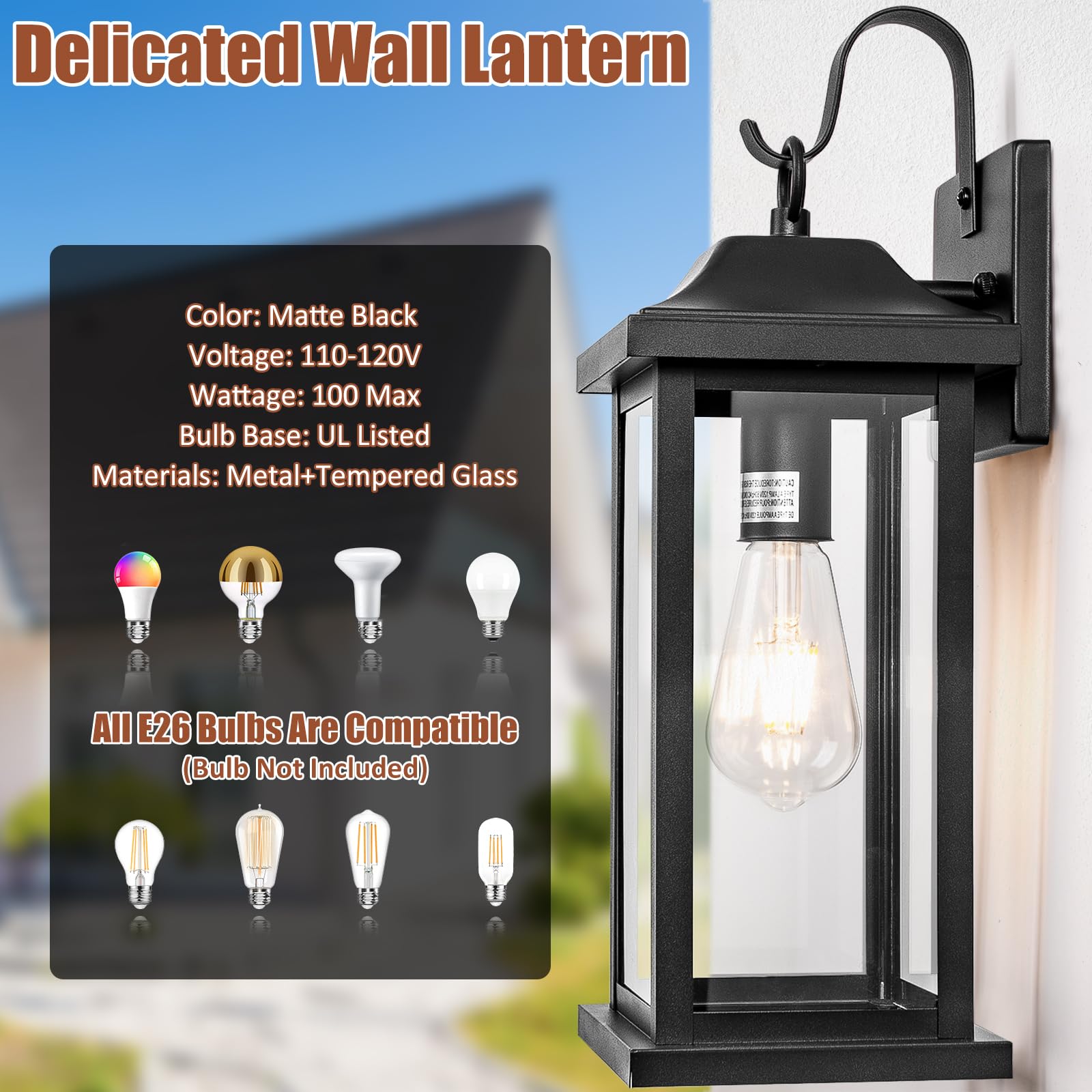 Roravilila Large Black Outdoor Wall Light 17 Inch, Exterior Light Fixture With Ip65 Waterproof Clear Glass, Modern Outside Wall
