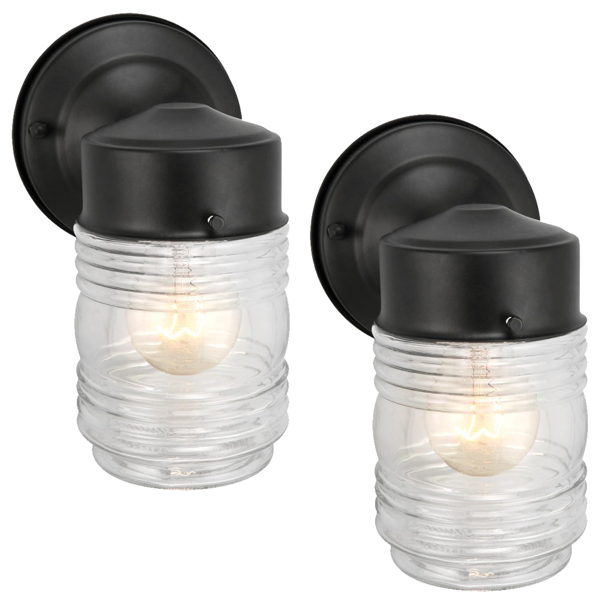 Design House 2-Pack Jelly Jar Wall Light, Indoor or Outdoor, Clear Glass, Matte Black - Design House, 590240
