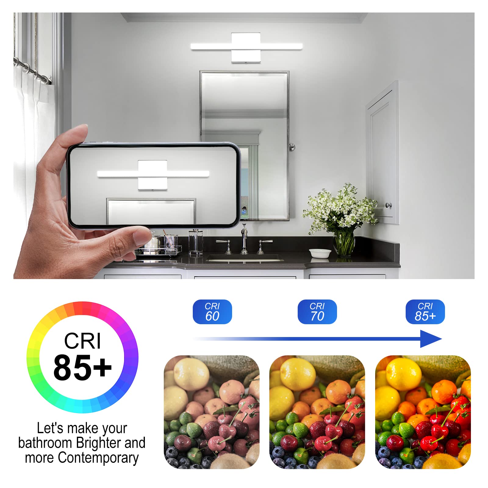 Combuh 16" Led Bathroom Vanity Light Bar, 9W, Ip44, Modern Cool White, Chrome, Set Of 2