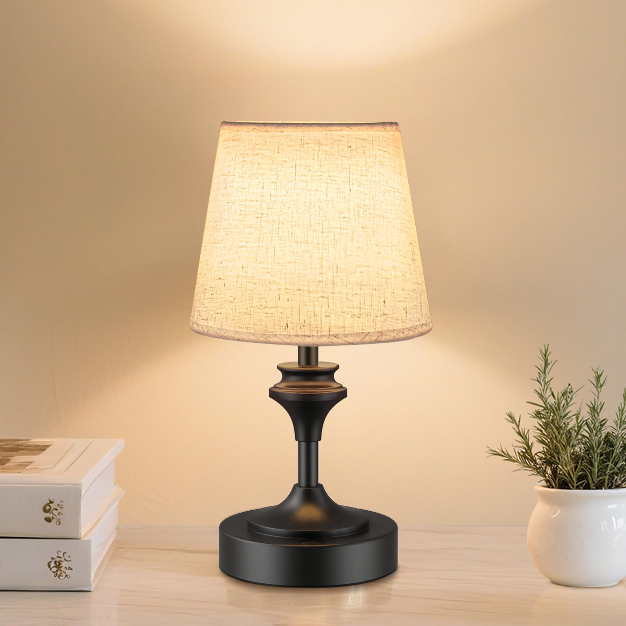 NIORSUN Portables Cordless Table Lamp Set of 2,10.2 Flaxen Fabric Shade Battery Operated Lamp,5200mAh Bedside Table Lamp with Wa