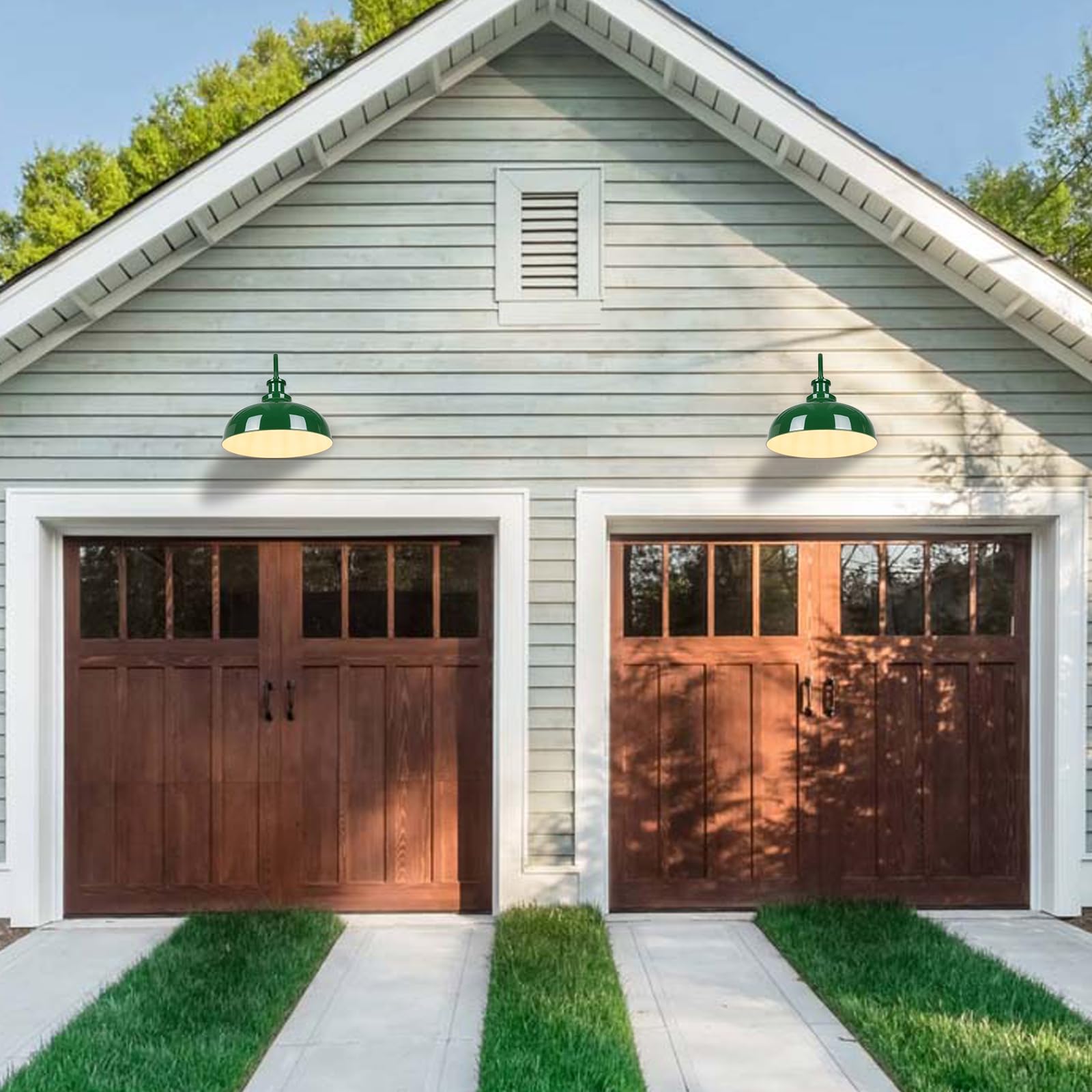 Diyel Outdoor Barn Lights  16 Inch Dome Rustic Outdoor Wall Sconces  Farmhouse Exterior Wall Mount Lighting Fixture  Industrial Green Wall Lantern For Porch  Entryway  Garage  Rz007L-2 Gr+Wh