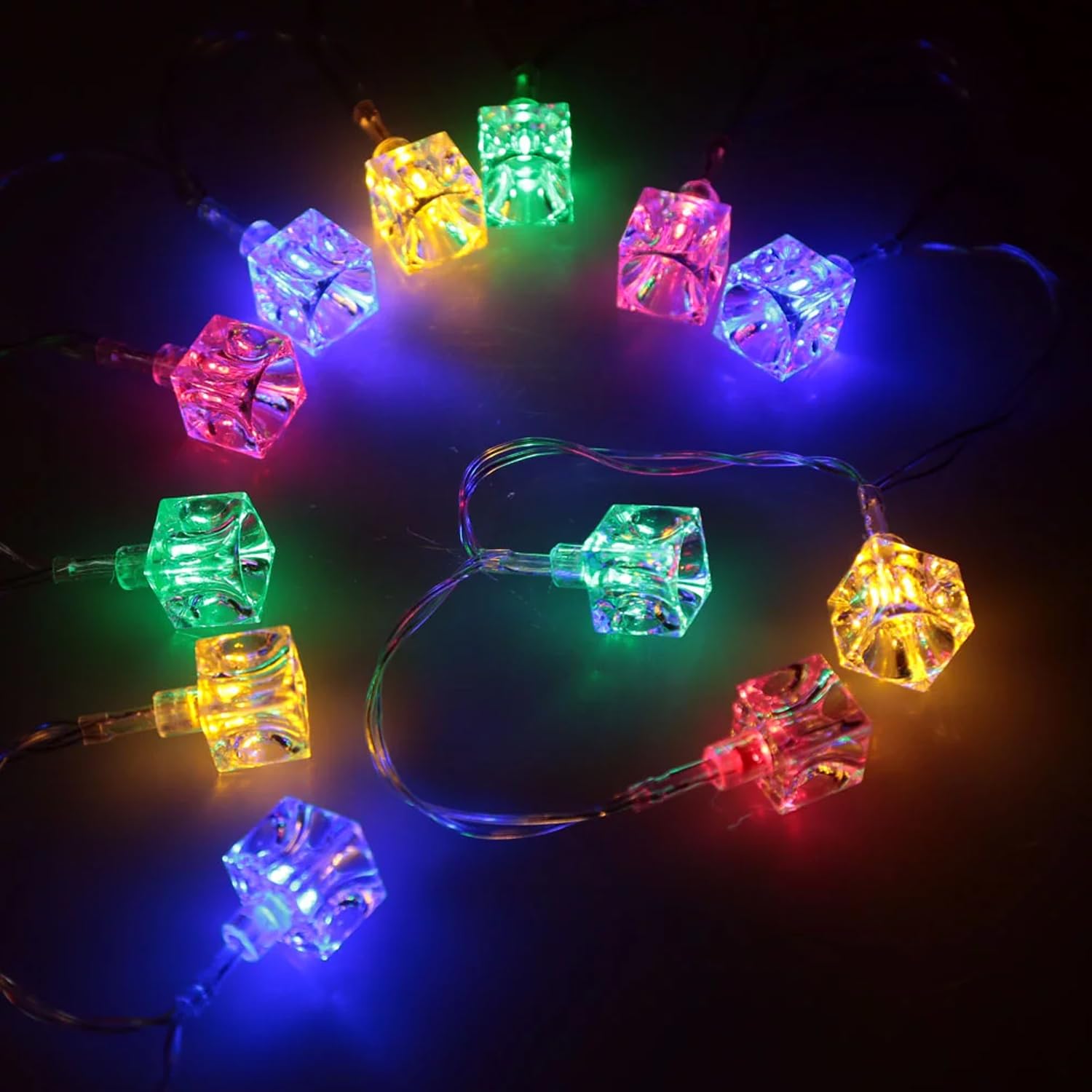 Party Propz Multicolour Cube Led Lights - 14 Feet, 10 Led Lights for Home Decoration Colourful | Crystal Cubes Shape Lights for