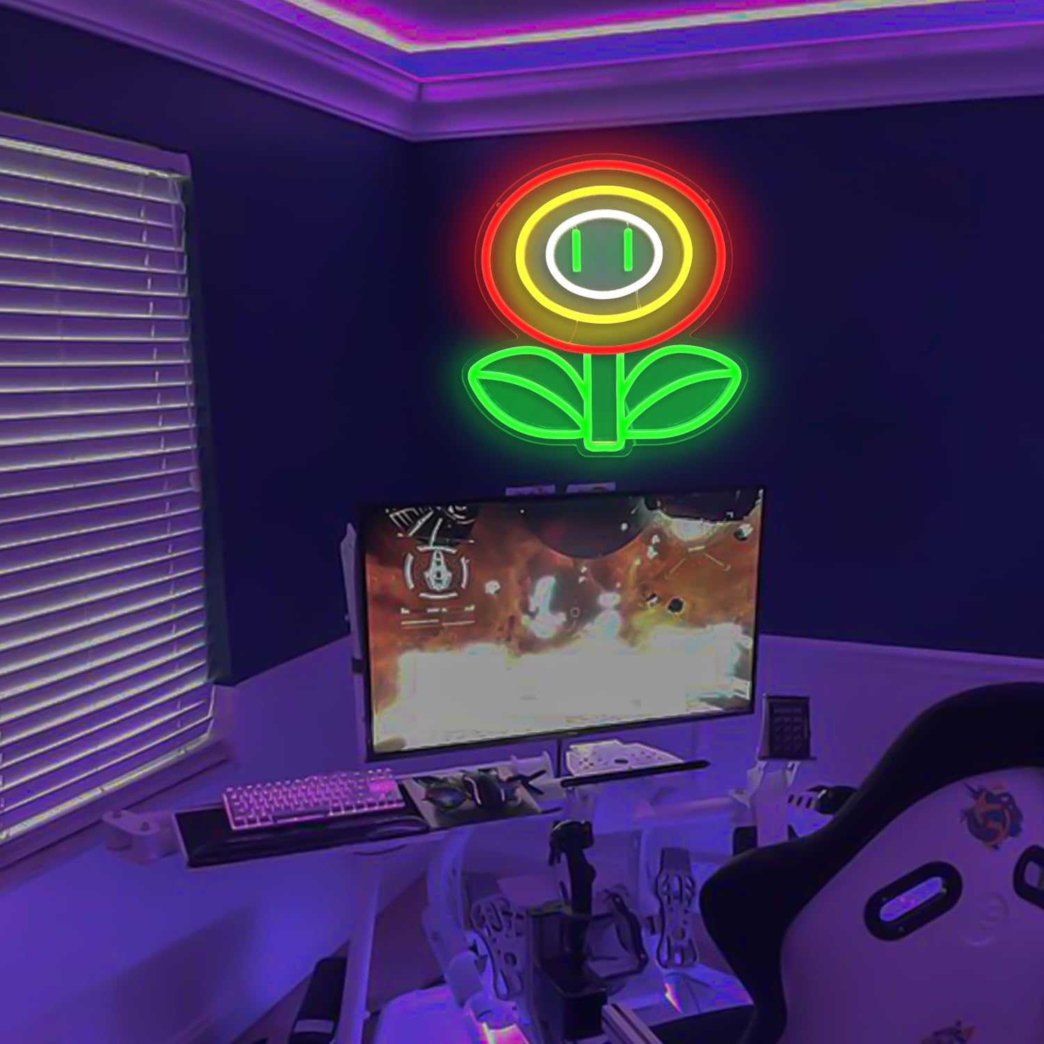 OvoNinn Fire Flower Neon Sign LED Light Multicolor 11.8inx12.4in Acrylic SuperFlower for Game Room, Boy’s Bedroom, Man Cave