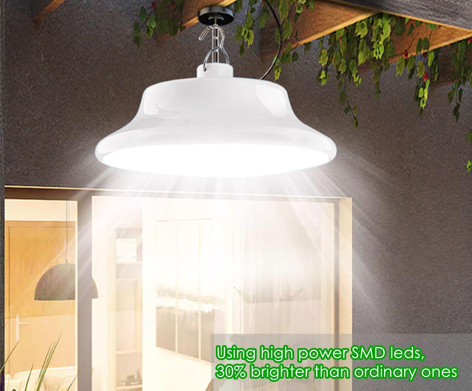HULPPRE Solar Shed Light - 96 LEDs, White, Medium, IP65, Indoor/Outdoor with 2 Remotes, Model 20240424