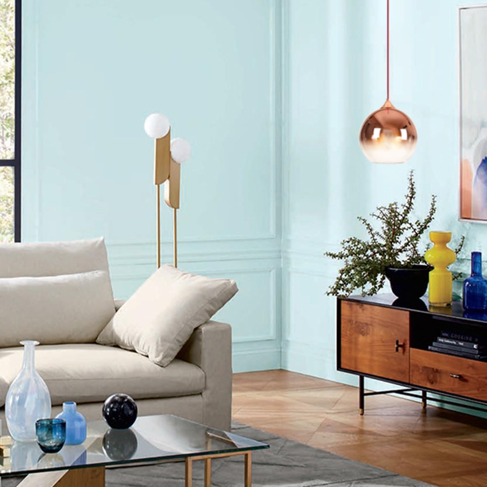 Modern Battery Operated Pendant Light,Battery Ceiling Light with Rechargeable Bulbs Remote Control 9 Colors Modes Dimmable Kitch