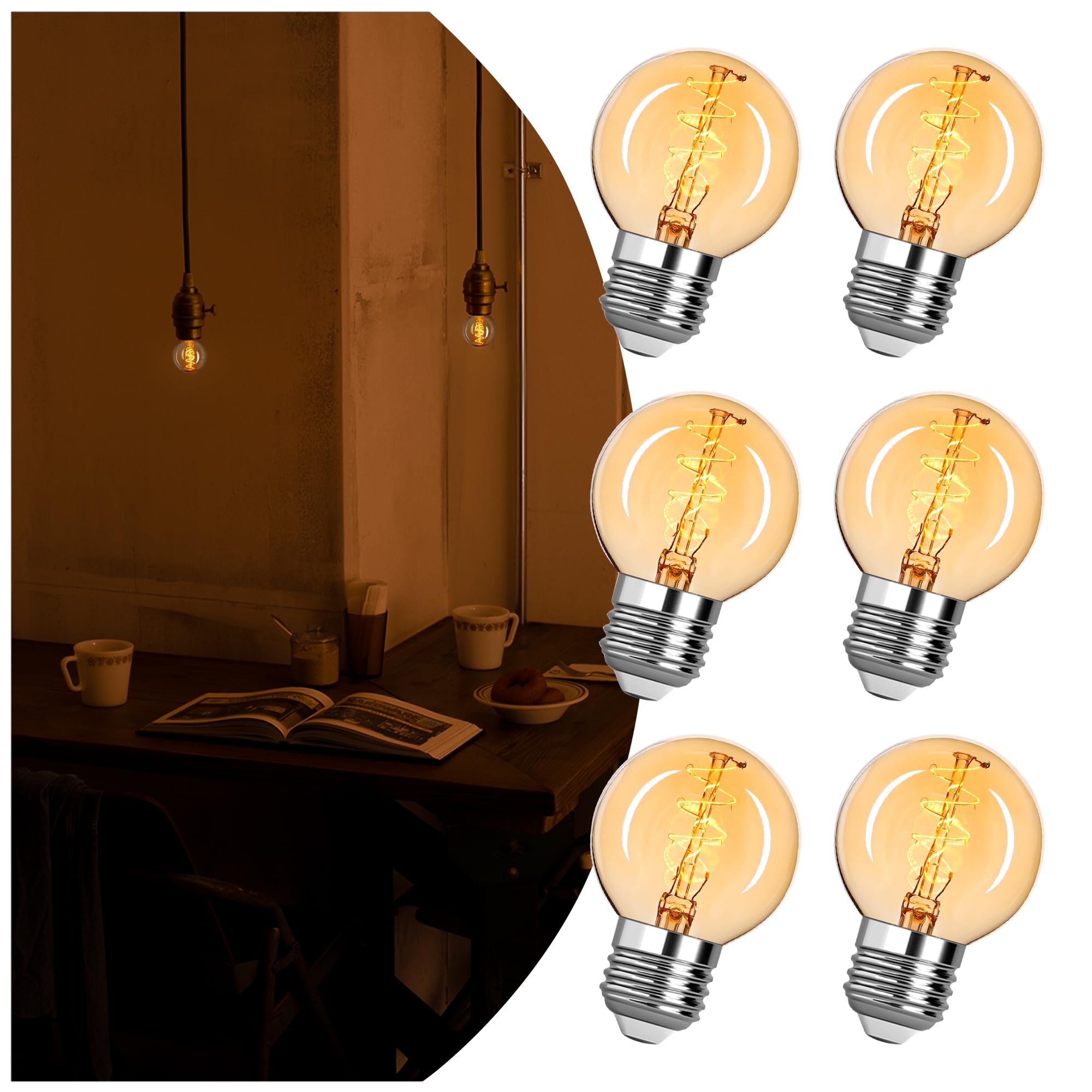 Vintage Led Edison Bulb Equal 25W Amber Light Bulbs 2000K Soft Yellow Light Bulb, Super-Thin Spiral Filament Incandescent Warm L