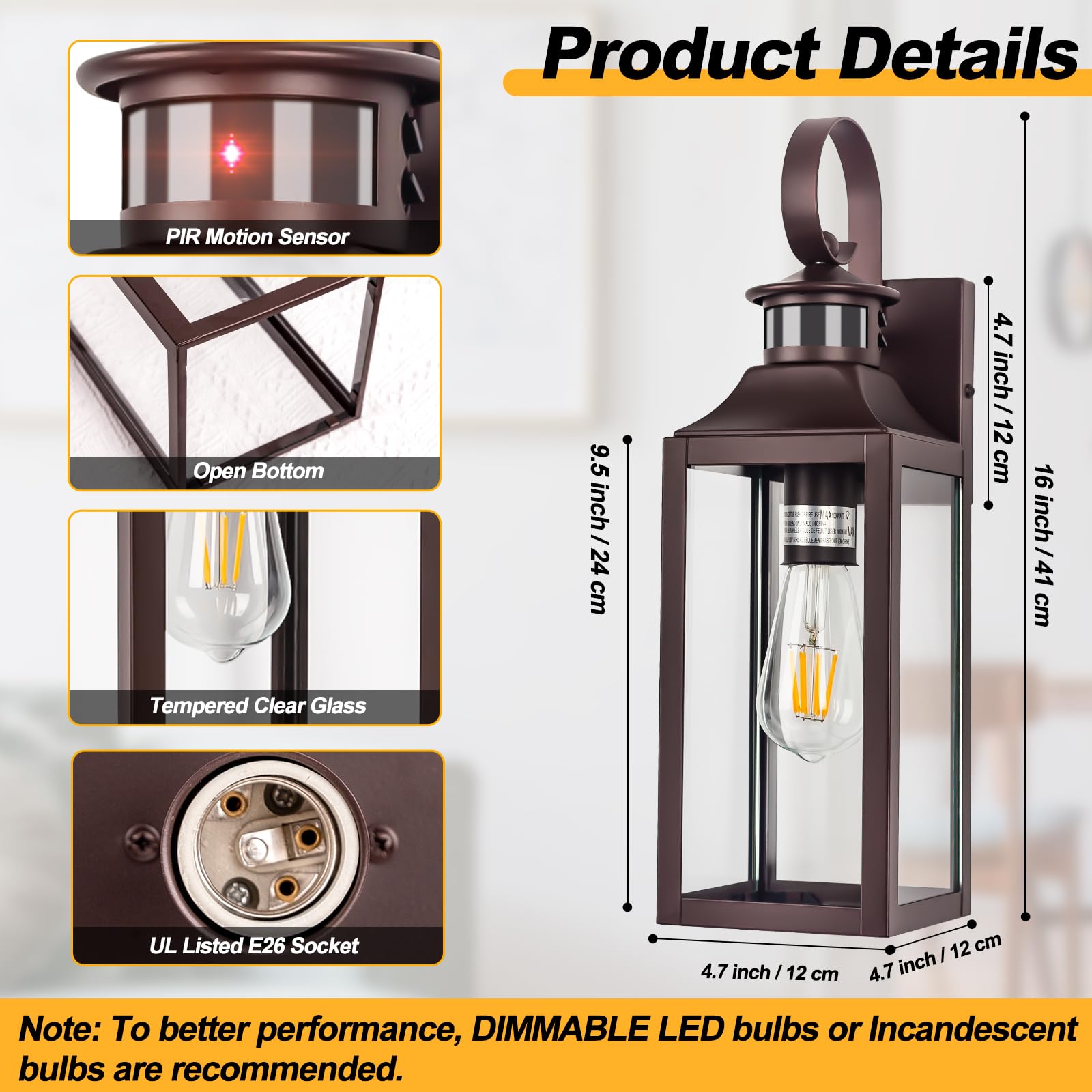 Yolsunes Modern Oil Rubbed Bronze Motion Sensor Outdoor Wall Lights - 16" Sconces, Dusk to Dawn, 2 Pack