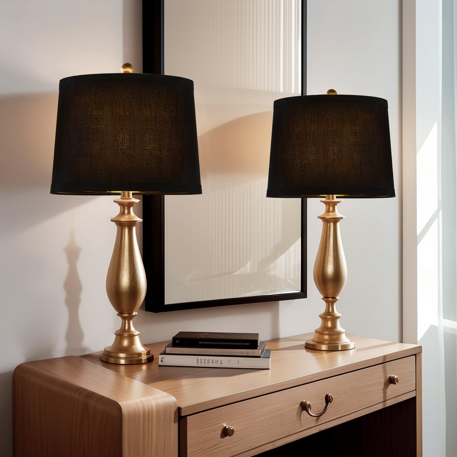 Set Of 2 Drum Lamp Shade 9" Top X 10" Bottom X 7-1/2" High (Spider) Silk Look Black Color For Medium Size Table Lamps & Wall Sconces Replacement Lampshade By Onext