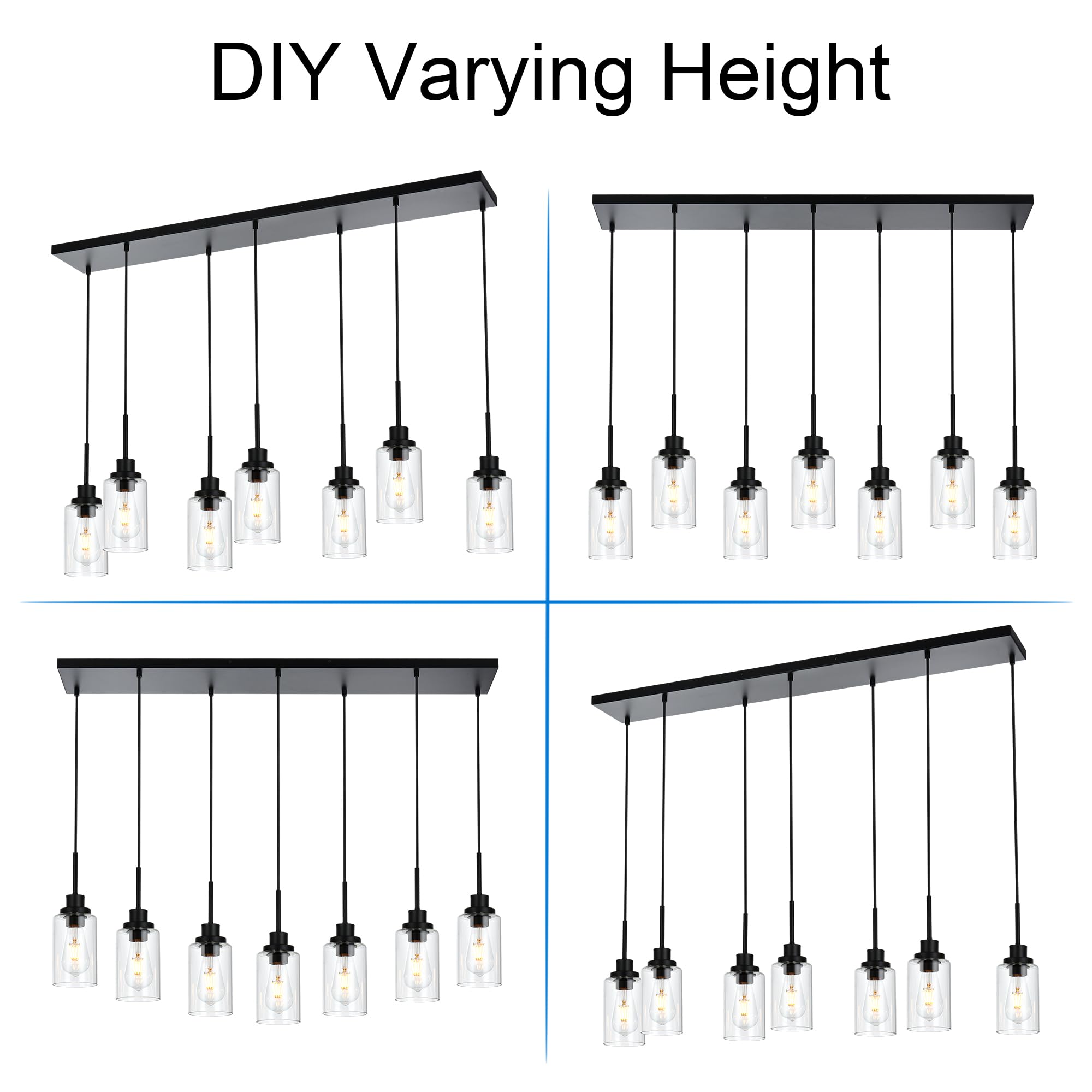 Melucee Linear Hanging Pendant Lights With Clear Glass Shade Black Dining Room Light Fixtures Over Table Kitchen Island Lighting