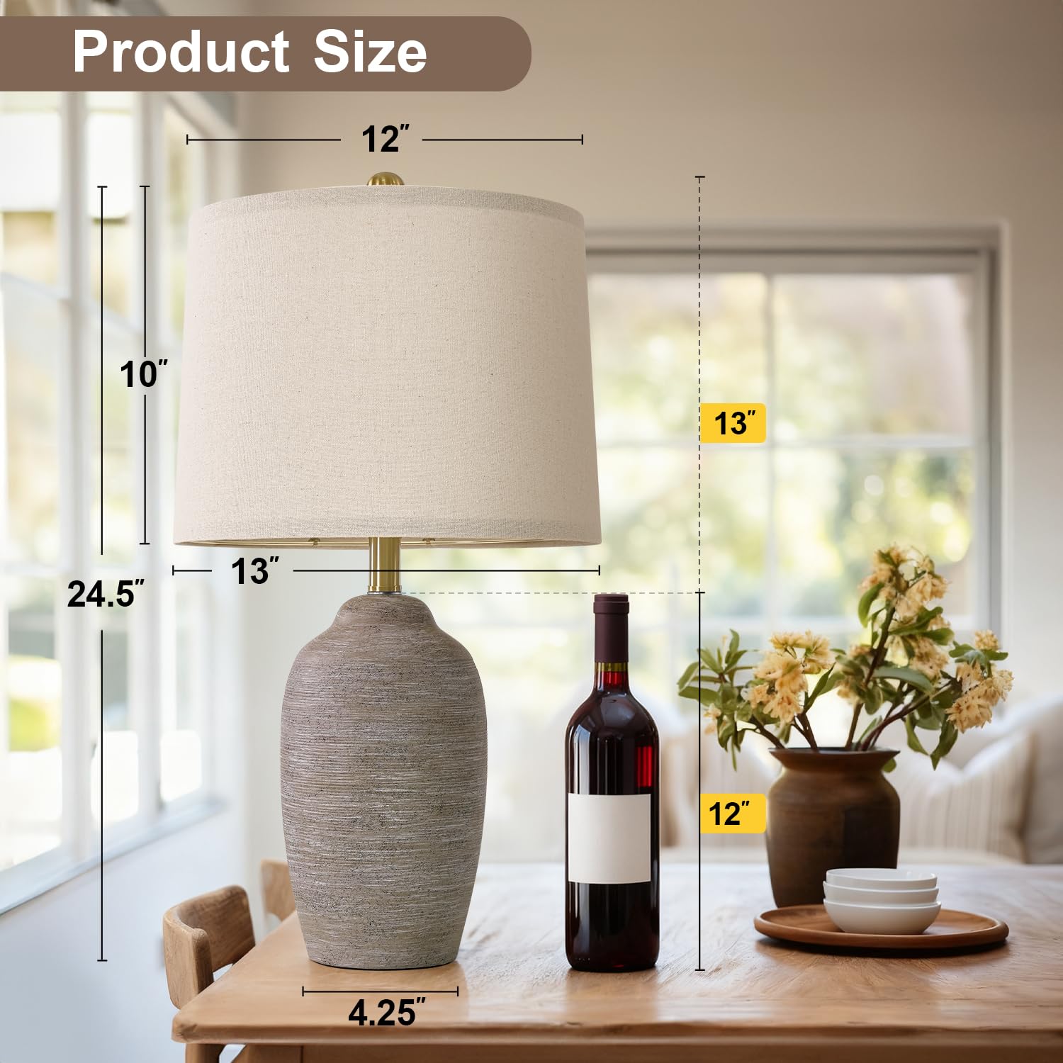 USumkky Ceramic Table Lamp - 24.5" Vintage Rustic Lighting in Purple-Grey for Bedroom & Living Room - Model 1234