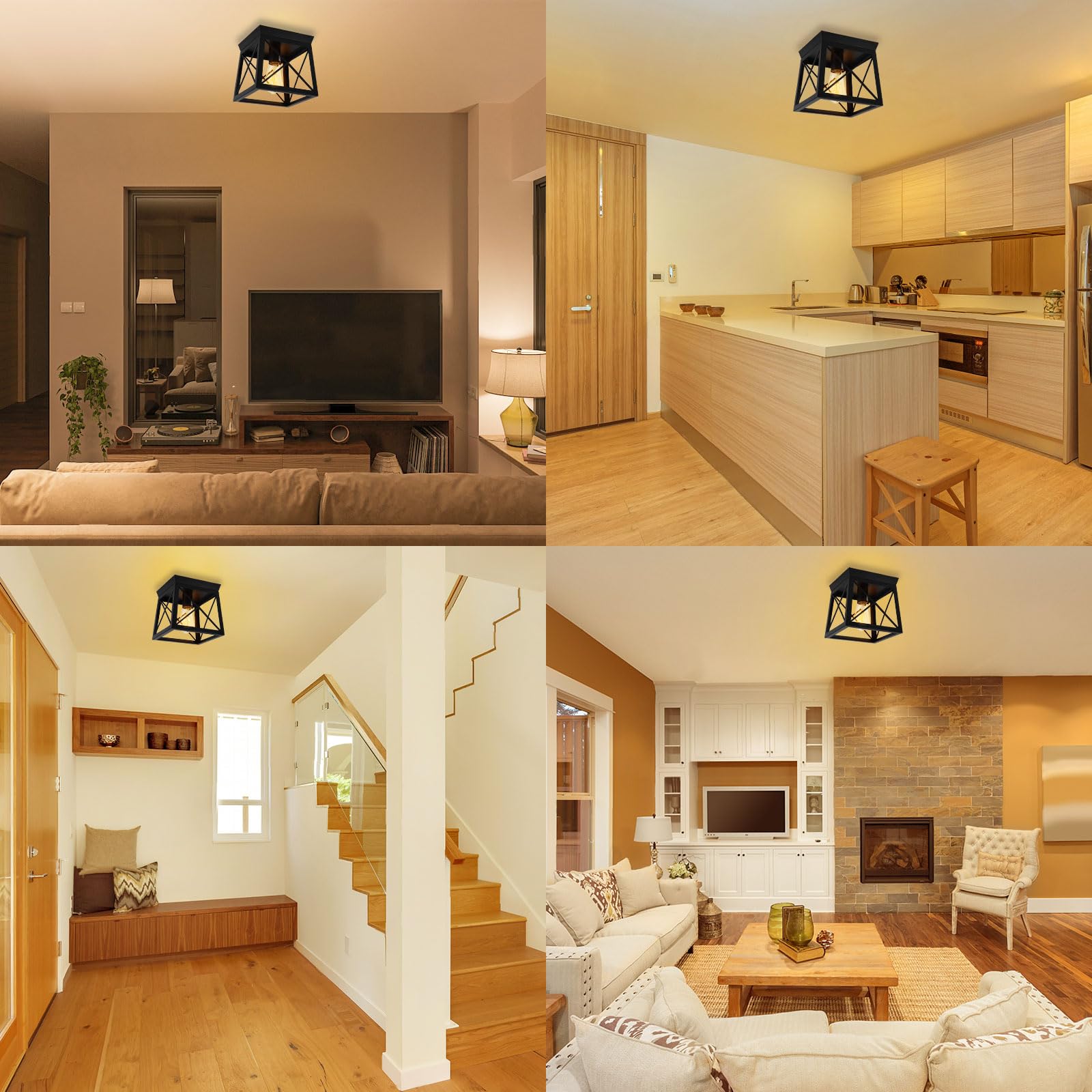 Faymart 1-Light Black Flush Mount Ceiling Light, 8&quot; Square Dimmable Fixture For Indoor/Outdoor Use