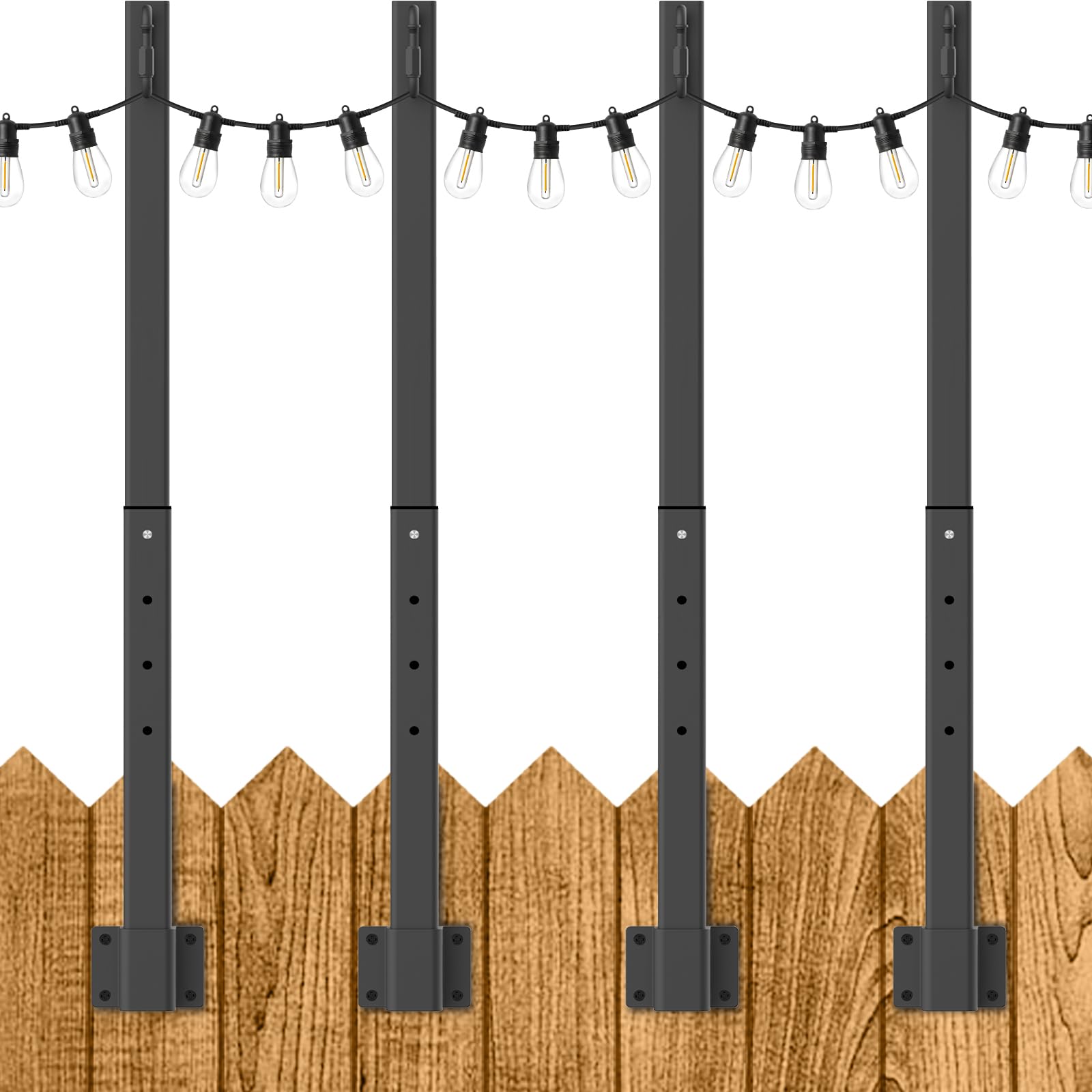 Beizelte String Light Poles, 2.8FT Metal Stand for Outdoor Use, Black, 4 Pack, Model SLP-Beizelte