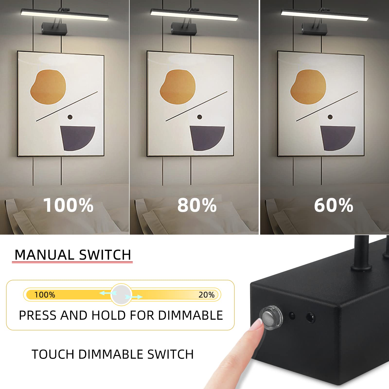 Funchday Picture Light,3Cct Battery Picture Light For Wall,Wireless Remote Painting Light With Timer And Dimmable,16”Metal Art Light For Display,Wall,Artwork,Portrait,Gallery (Black-L)