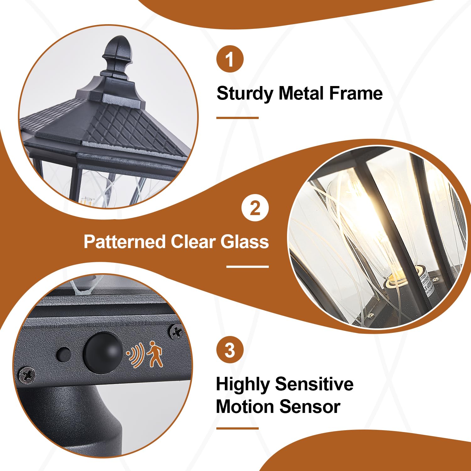 Scnycul Motion Sensor Outdoor Post Lights With Pier Mount Base, Dusk To Dawn Outdoor Pillar Lamps Waterproof Exterior Post Lamp