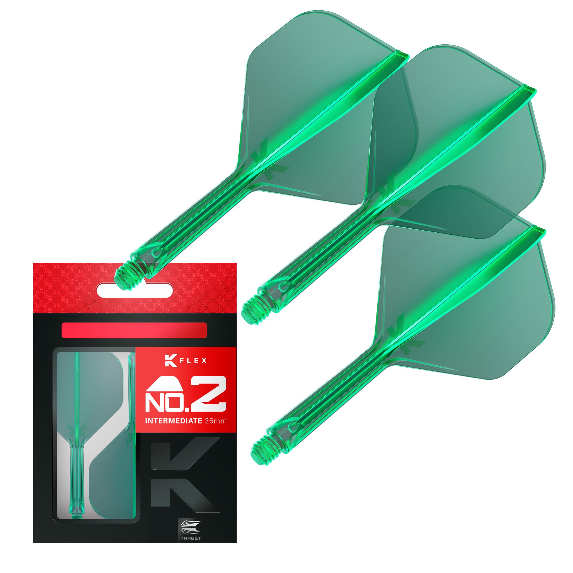 Target Darts K Flex Integrated Dart Flight and Shaft, No.2 Green, Intermediate Size, Precision Moulded, Pack of 3