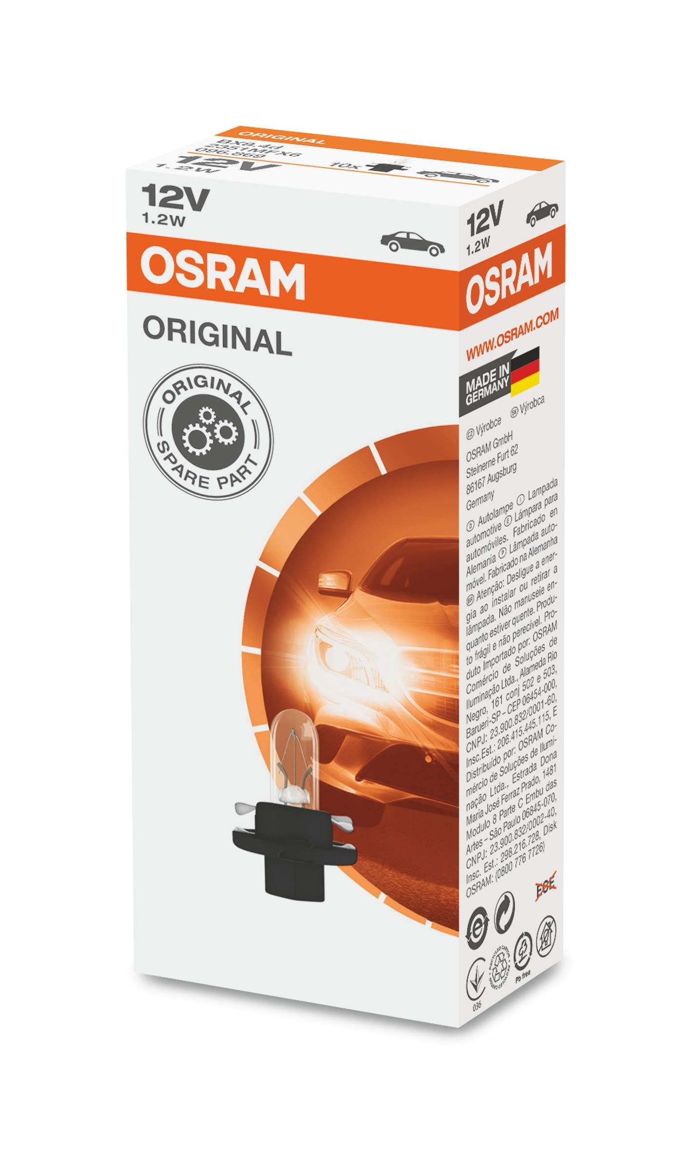 OSRAM 12V Bulb 1.2W Short Black Socket Model 2351MFX6 for BMW Cluster