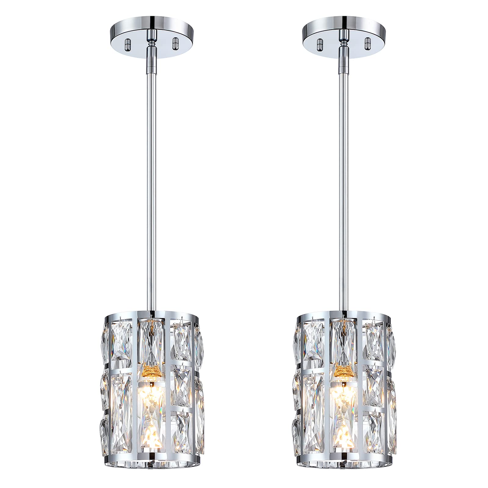 Modern Crystal Pendant Light Fixture 2-Pack Chrome Finish Hanging Lighting Crystal Chandelier for Kitchen Island