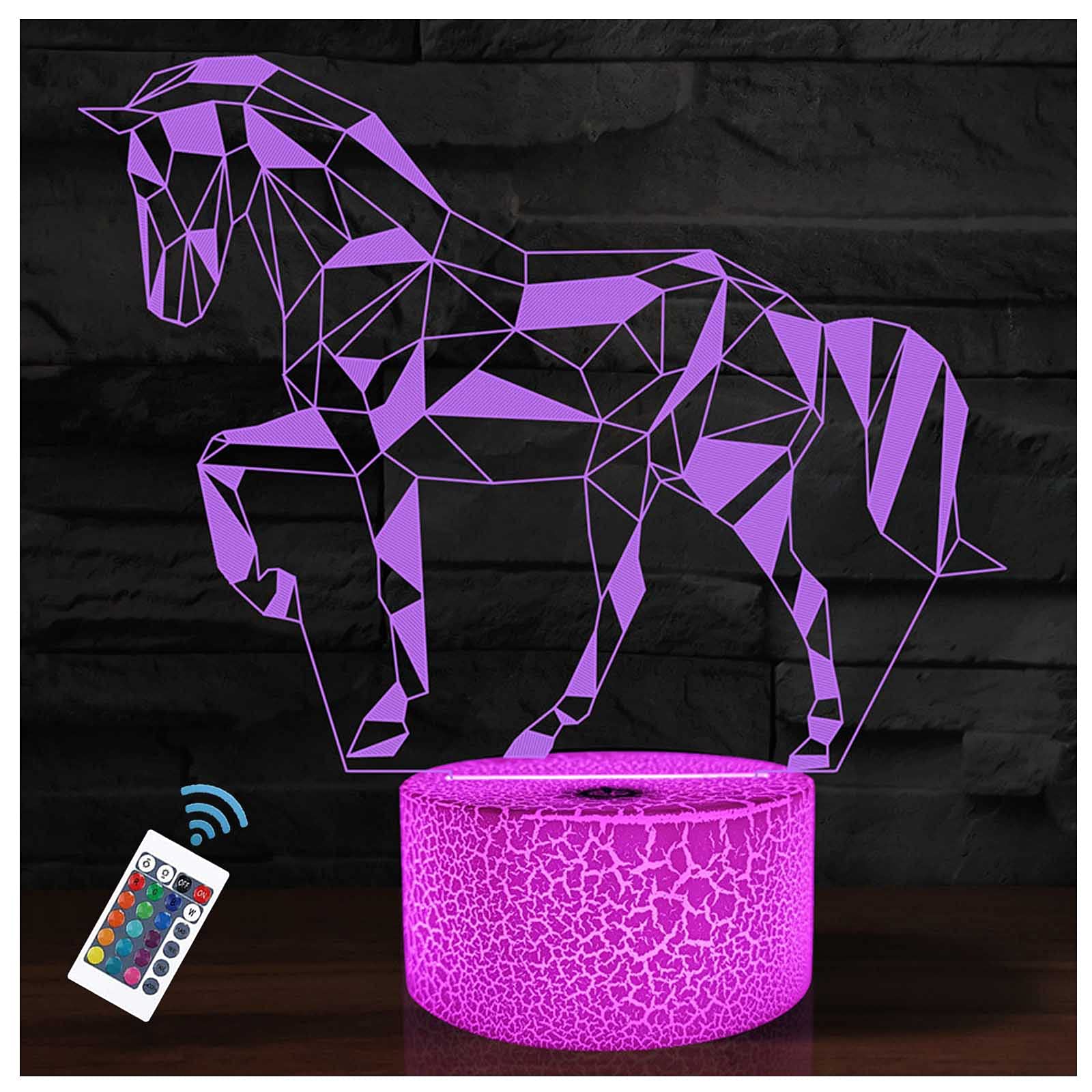 Glorivo Horse Night Light,16 Colors Remote Control & Smart Touch Dimmable 3D Illusion Bedside Lamp,Bedroom Decoration Birthday C